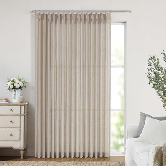 Vision Home Sand Pinch Pleated Semi Sheer Curtains Textured Linen Blended Light Filtering Window Curtains 90 inch for Living Room Bedroom Patio Pinch Pleat Drapes with Hooks 1 Panel 84" Wx90 L