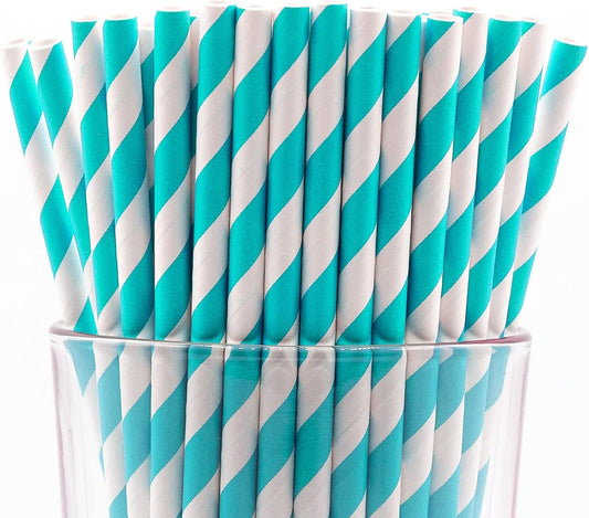 Pack of 900 Turquoise Swirls Biodegradable 4-Ply Paper Drinking Straws (Compostable, Non-toxic, BPA-free)