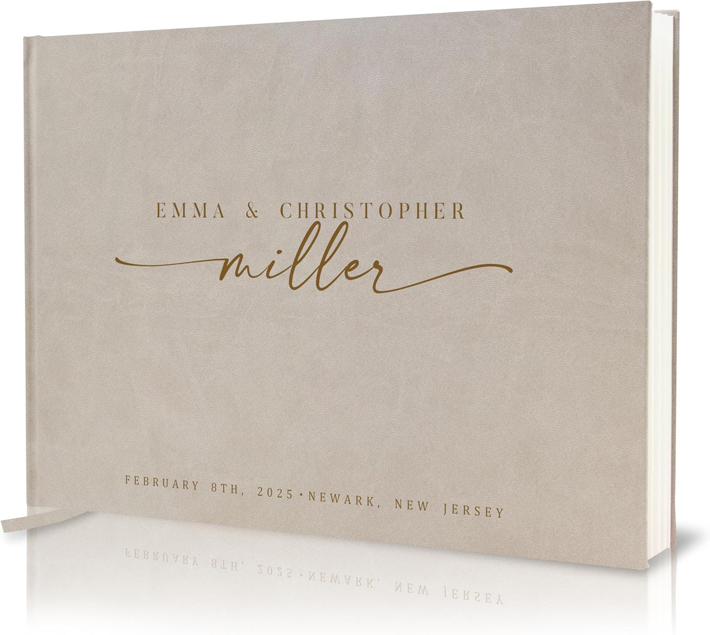 Personalized Guest Book - 11.5" x 8.5" Custom Bride & Groom Names with Bookmark and Hard Cover 140 GSM Blank Pages, for Weddings Guest Book, Engagements, Birthdays, Special Events, Taupe