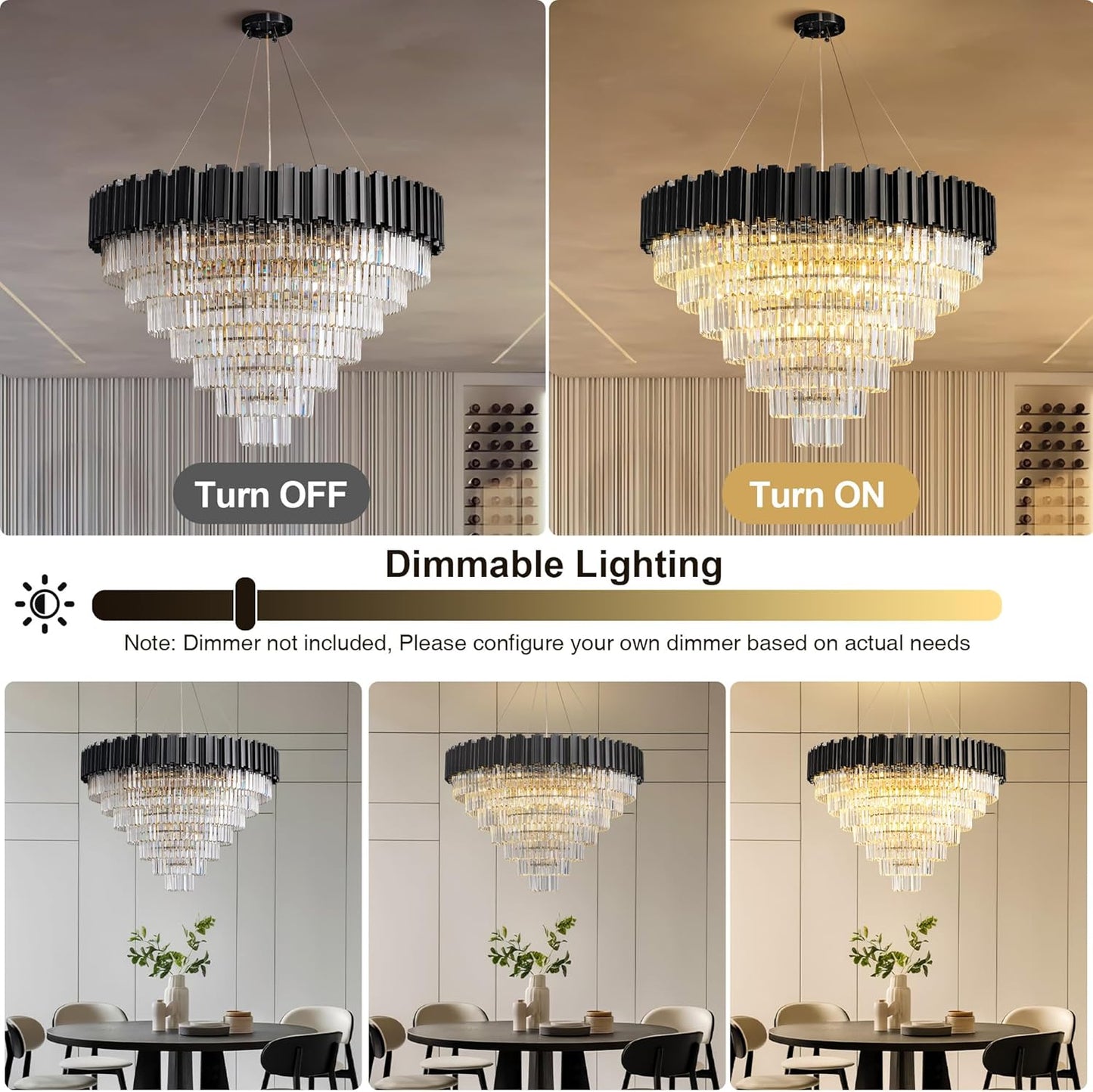39" Black Crystal Chandelier, 21-Light Modern Luxury Round Chandelier, 7-Tier Contemporary Tiered Chandeliers Light Fixture for Dining Room, Living Room, Bedroom, Foyer, Entryway, Kitchen