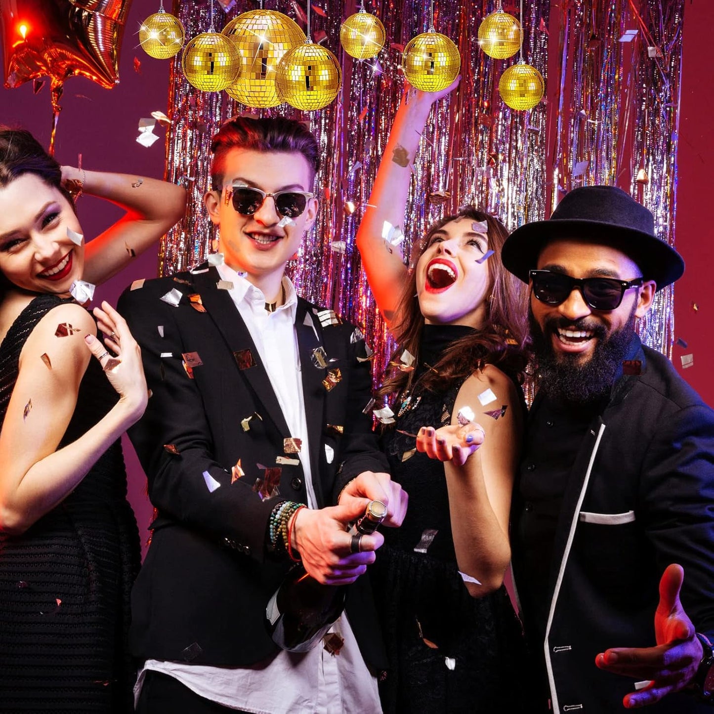 WILLBOND 12 Pack Disco Ball Mirror Ball with Hanging Ring for Fun Retro Disco Party Decorations Party Dj Lighting Effect Stage Props Game Accessories, 5.91", 3.94", 3.15", 2.36"(Gold)