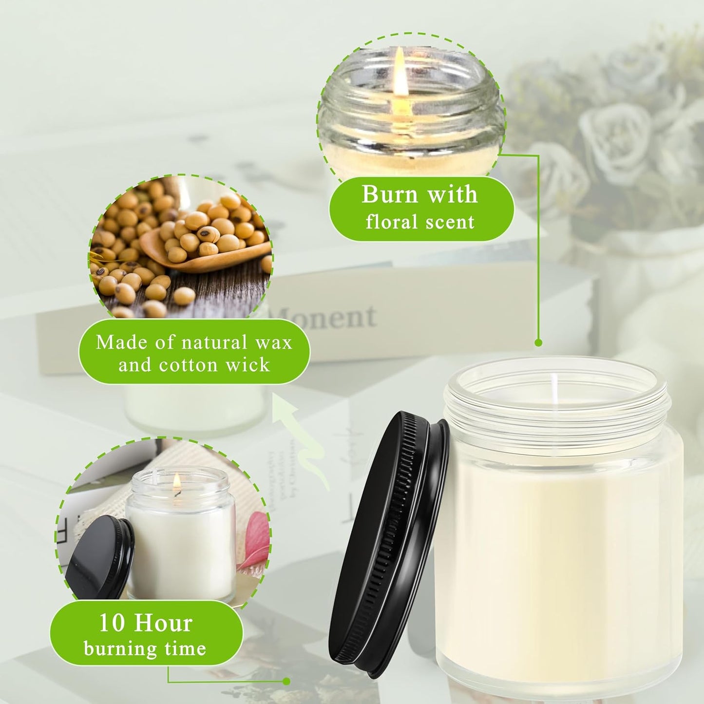 ACITHGL 36 Pcs 4oz Mini Mason Jar Candles Small Scented Candles Bulk Aromatherapy Ideal Souvenir Favors for Wedding Birthday Party (Sage, Mint, Citronella, Black)