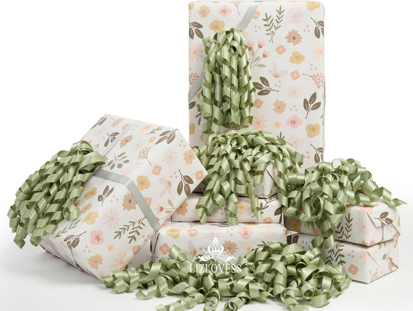 6 Inch Sage Curly Bows for Gift Wrapping Set of 6, Self Adhesive Bows Green Gift Bows for Presents, Satin Ribbon Bows for Birthday, Wedding, Christmas, Bridal Shower, Gift Wrap Accessory