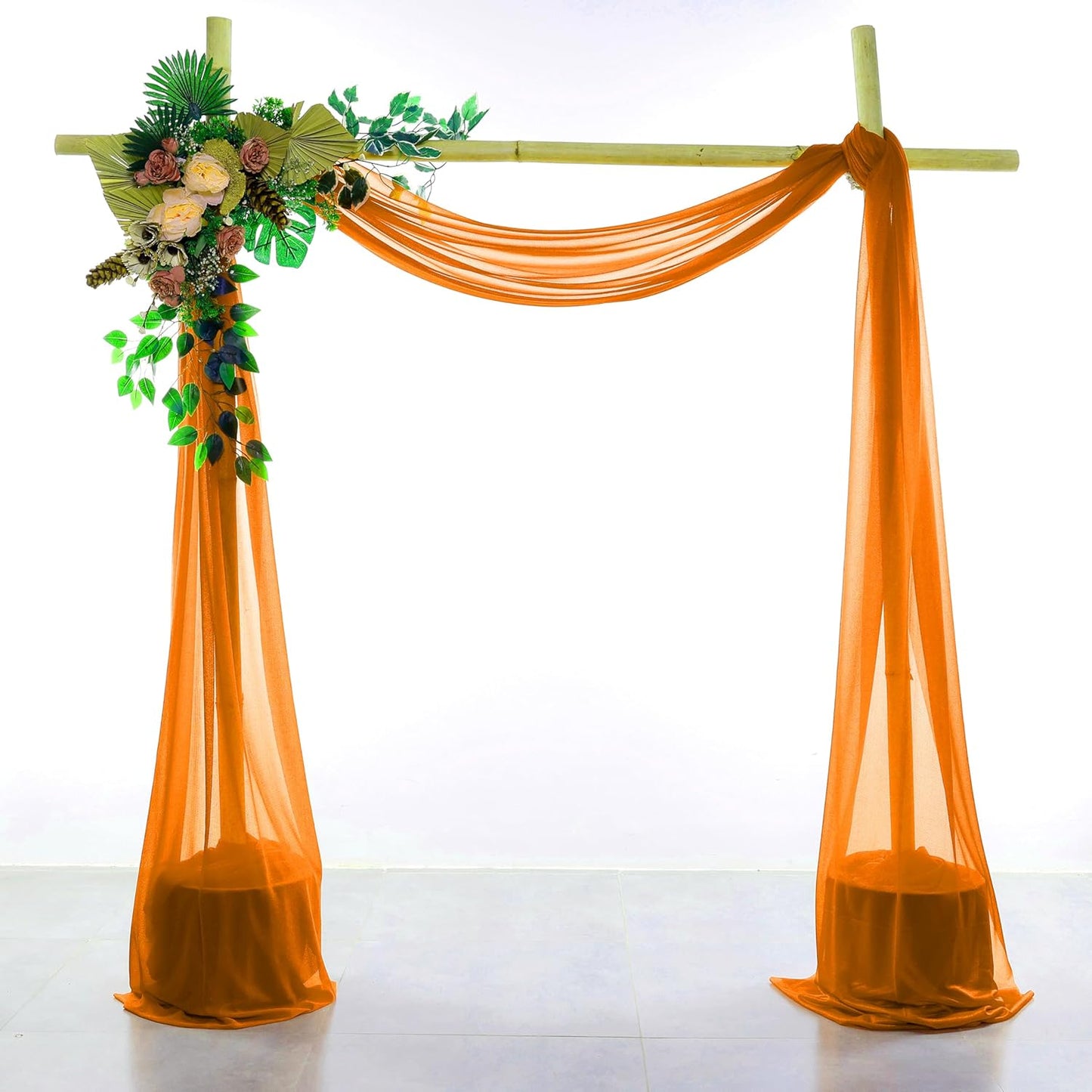 VDS Pack of 1 Panel (30 Inch X 20 Feet) Wedding Arch Draping Fabric Sheer Chiffon Fabric Drapery for Wedding Ceremony Reception Swag Backdrop Canopy Chuppah ARBO Altars Decoration (Orange)