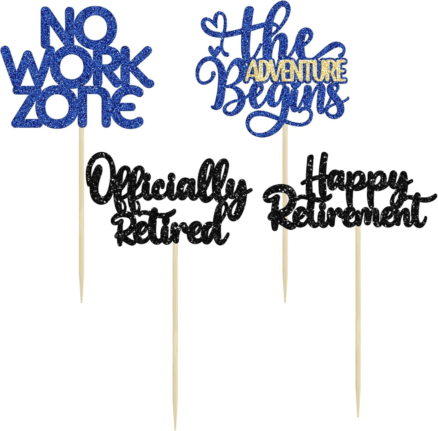 24Pcs Happy Retirement Cupcake Toppers Officially Retired Cake Toppers No Work Zone Adventure Begins Cupcake Picks Retirement Theme Farewell Birthday Party Decorations Supplies Black Blue