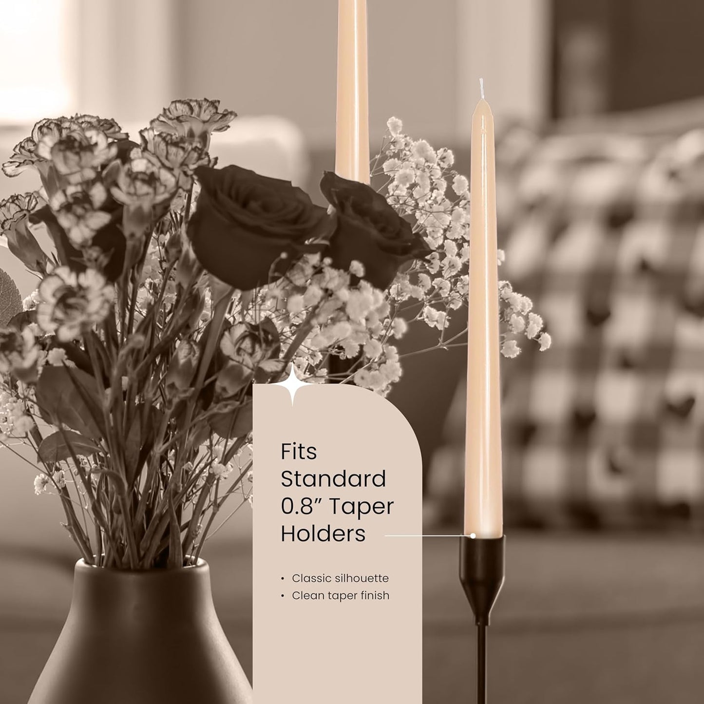 Leor & Lair Beige Taper Candles - 4 Pack 10" Beige Candlesticks - Unscented Long Burning Tapered Candles for Minimalist Decoration, Modern Weddings, Everyday Dining & Events