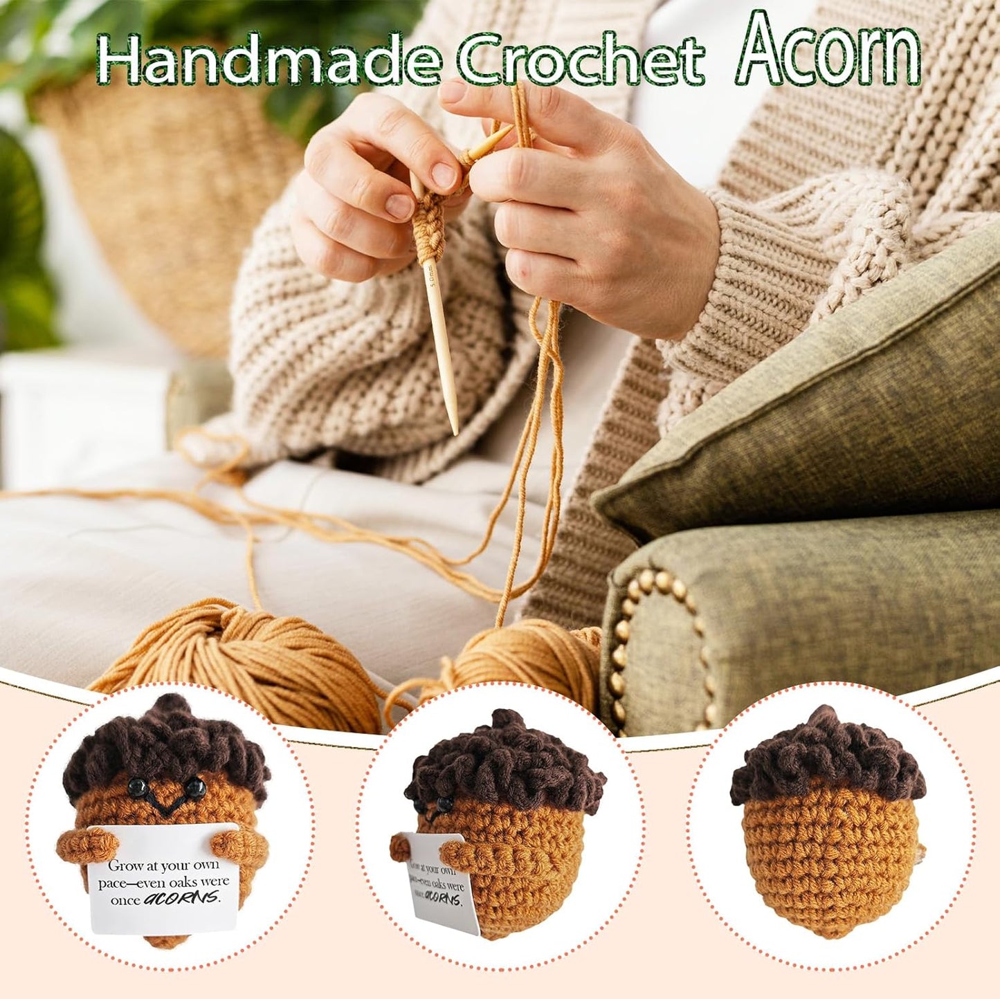 Emotional Support Crochet,Cute Acorn Crochets Pattern,Handmade Crochet Acorn Birthday Gift for Friend,Besties,Brother,Customized Graduation Gift,School Start Gifts