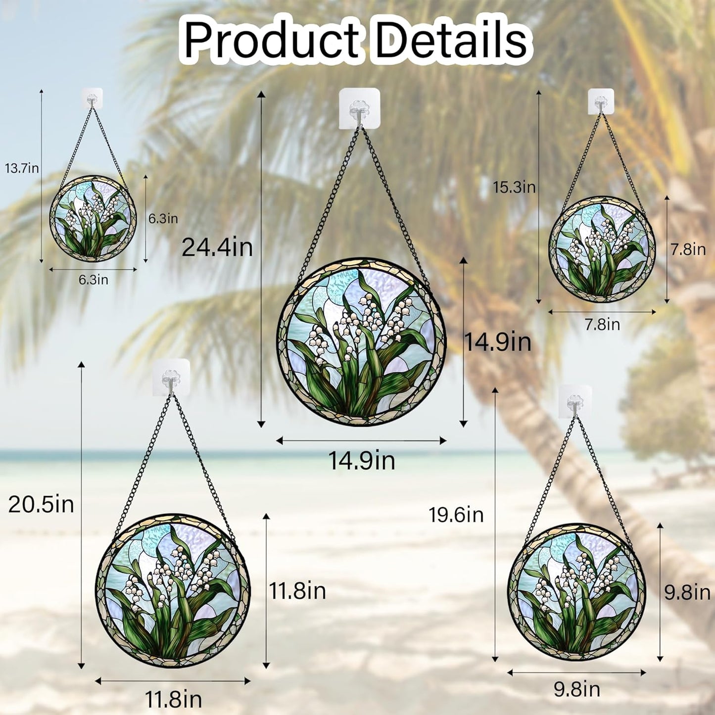 Stained Glass Window Hanging, White Green Lily of The Walley Flowers Sun Catcher for Door Home Decor Plants Suncatcher Christmas Mother's Day Birthday Gifts for Women Men Mom Nana 9.8 in