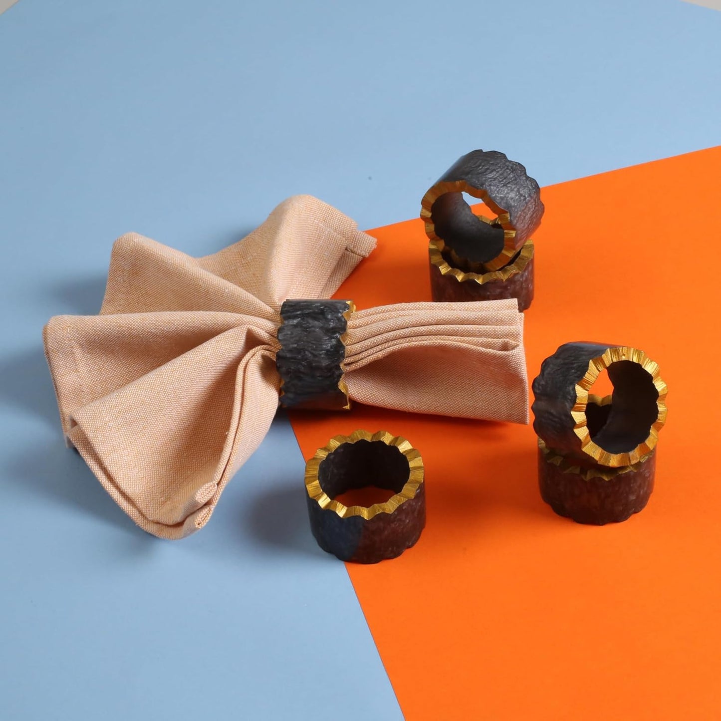 Epoxy Resin Napkin Holders for Cloth Napkins - 6 Pcs Elegant Napkin Holders for Dining Table Decor, Parties, Weddings & Holidays - Modern Tabletop Accessory (Black Gold) - CLEENTABLE