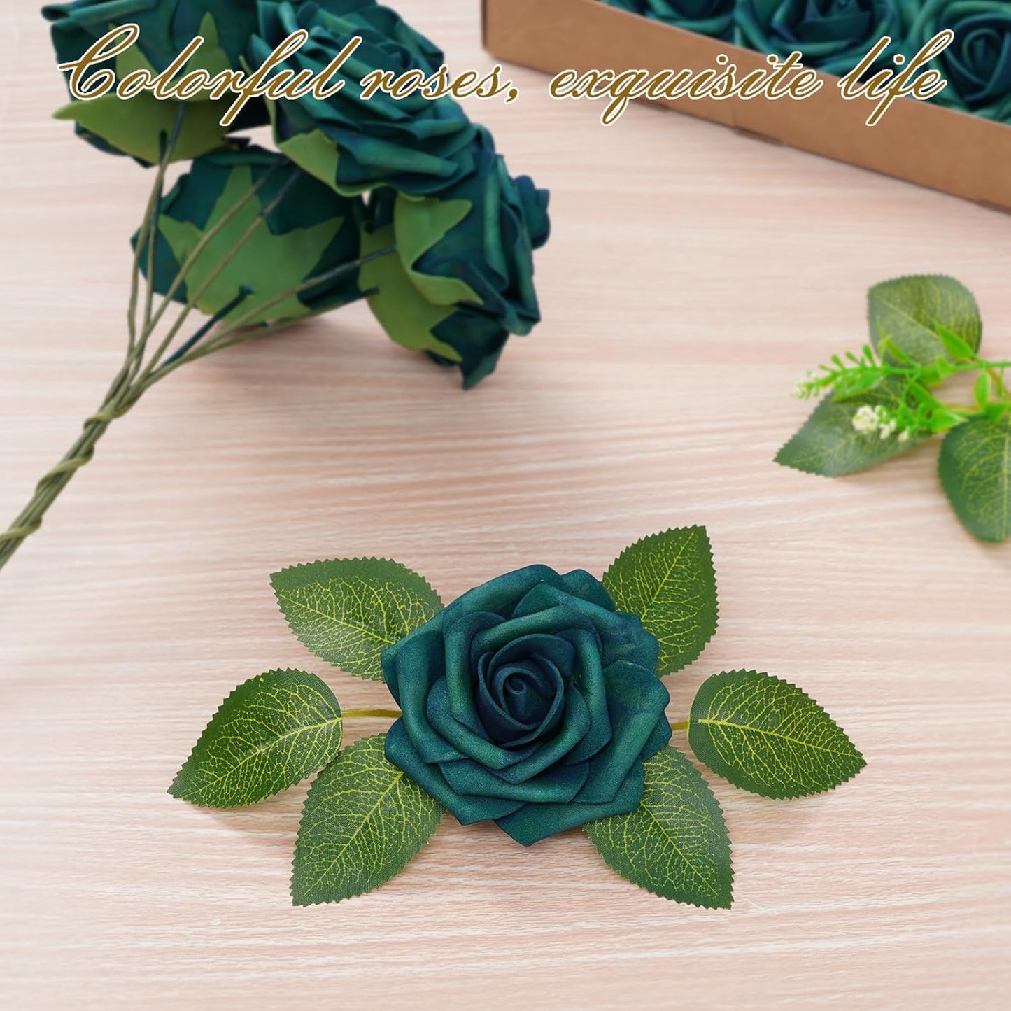 BLEUM CADE 36Pcs Artificial Flowers Fake Roses with Stems, Army Green Boxed Foam Roses for DIY Bouquets Centerpieces Wedding Party Arrangement Bridal Shower Decor