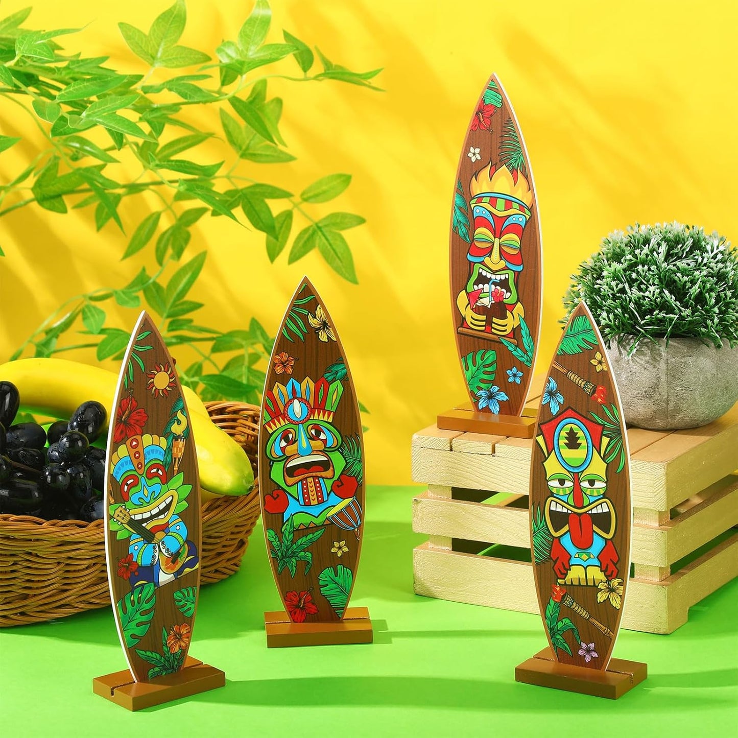 Blulu 4 Pcs Surfboard Decorations for Party Surfboard Beach Signs Welcome to Paradise Sign Tropical Bar Table Centerpieces Endless Summer Wood Decor Flip Flop Letters for Home Decor(Tiki Style)