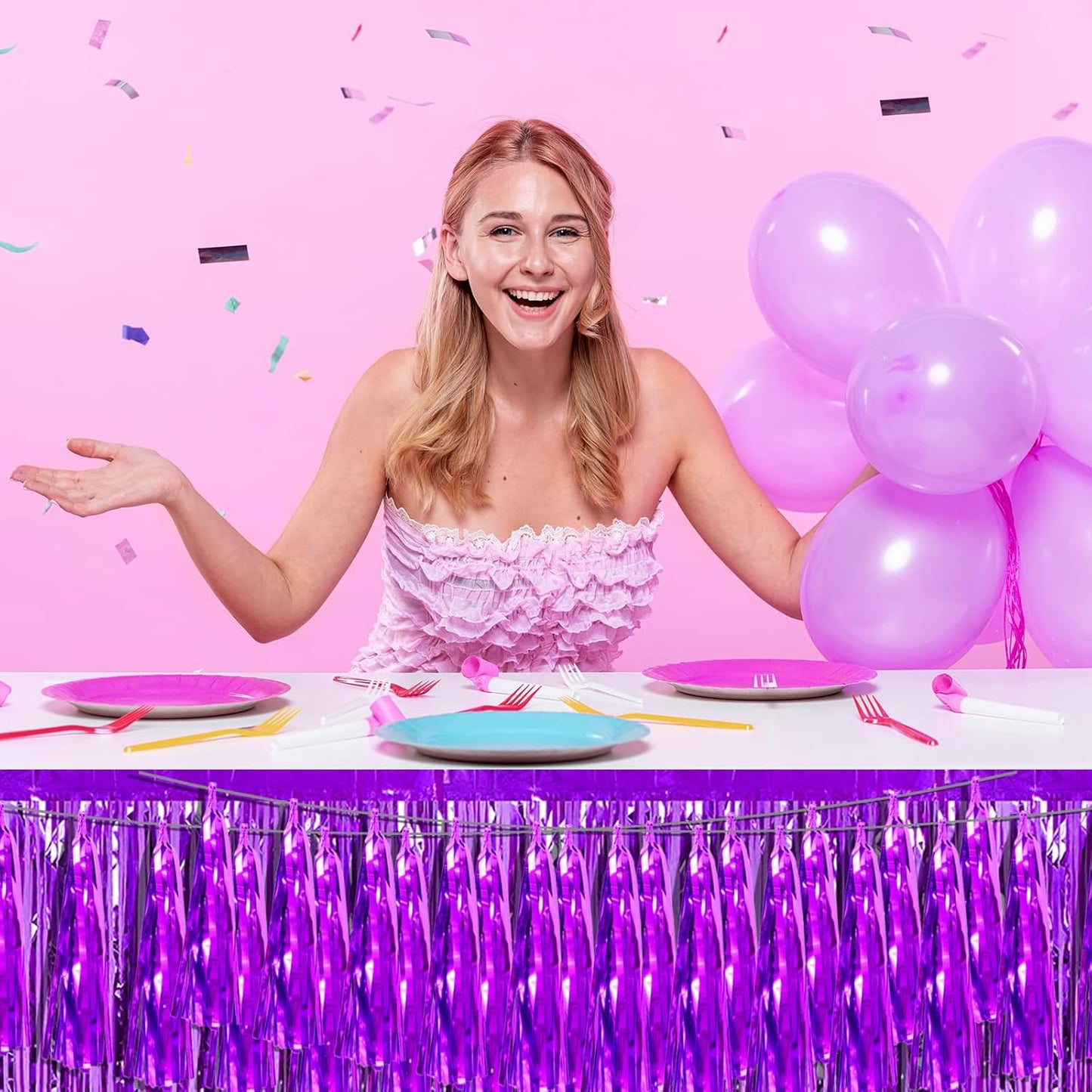 6P Purple Foil Fringe Metallic Tassel Streamers Banner Tassel Garland for Parade Floats, Bachelorette, Wedding, Birthday, Graduation, Christmas, Bridal/Baby Shower Party Decorations