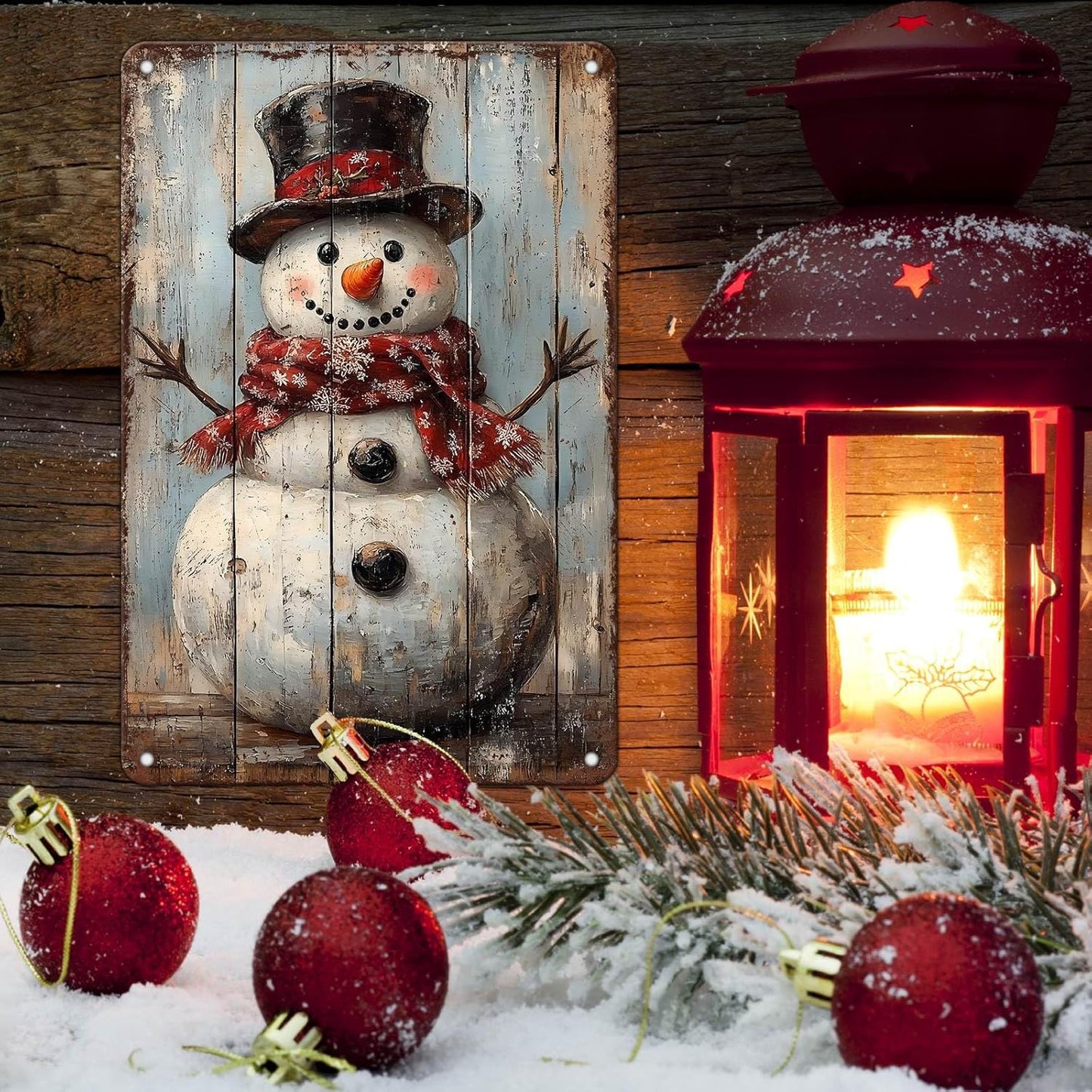 Vintage Christmas Metal Tin Sign Snowman Retro Wall Decor Christmas Tin Sign for Winter Outdoor 8x12Inch