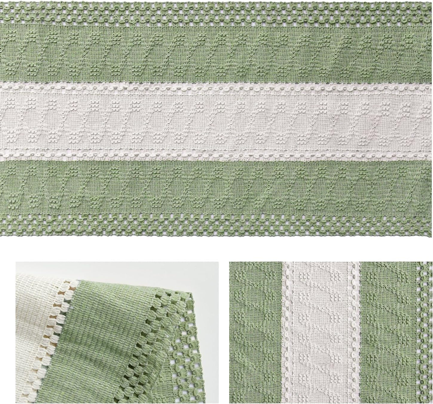 Artoid Mode Light Green Farmhouse Rustic Table Runner, Seasonal Hollow Kitchen Dining Table Decoration for Home Party Decor 12x108 Inch