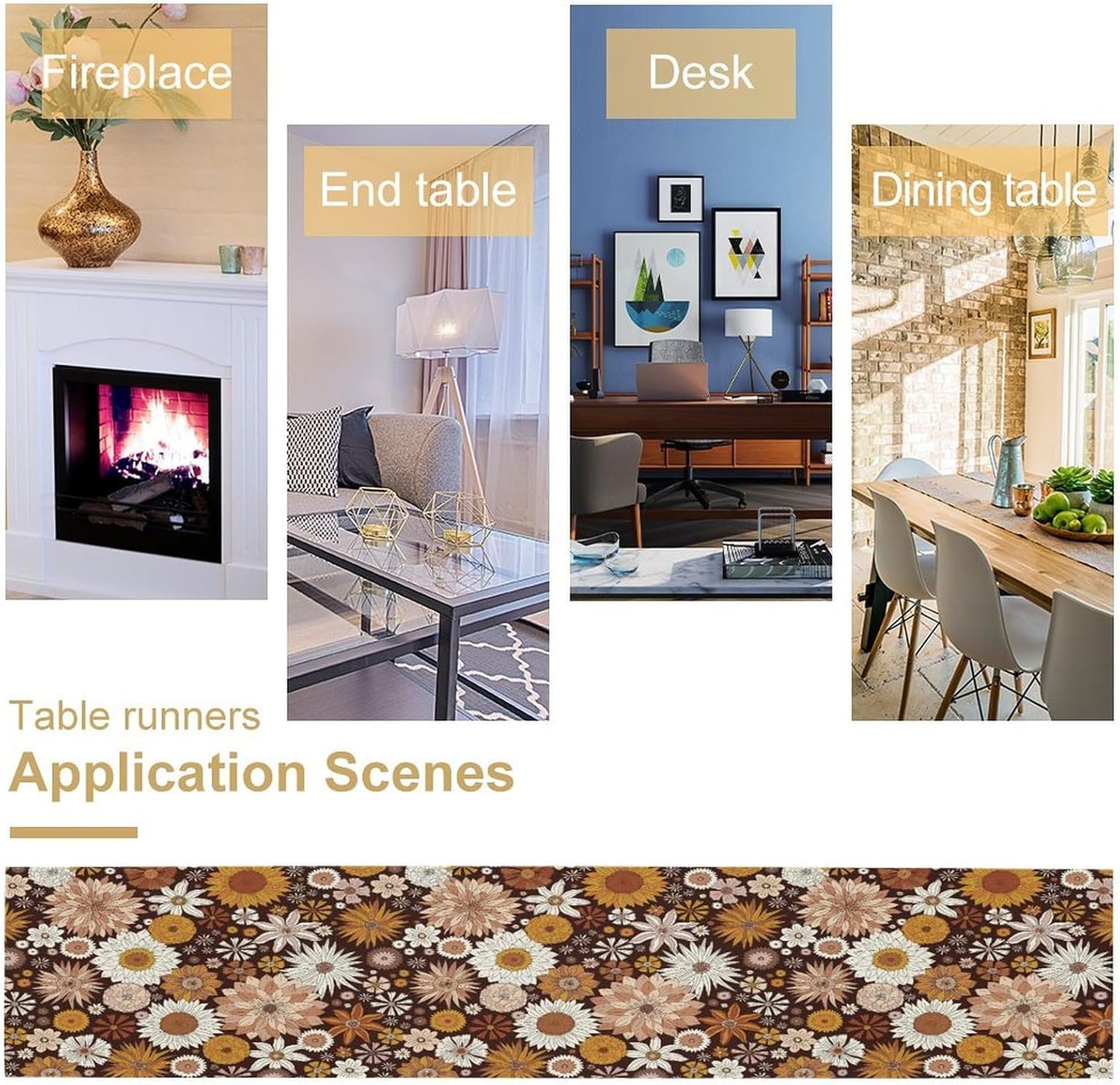 Boho Floral Table Runner, Vintage Country Farmhouse Daisy Flowers Modern Kitchen Dining Room Decoration for Indoor and Outdoor Wedding Party Banquet Table Runner 13x70 Inch