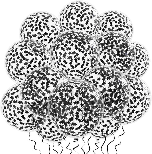 VHUWE 25 Pcs Black Star Confetti Balloons, 12 Inch Clear Latex Balloon with Confetti Inside for Birthday Party Baby Shower Graduation Engagement Bridal Shower Decorations Supplies - Star Confetti