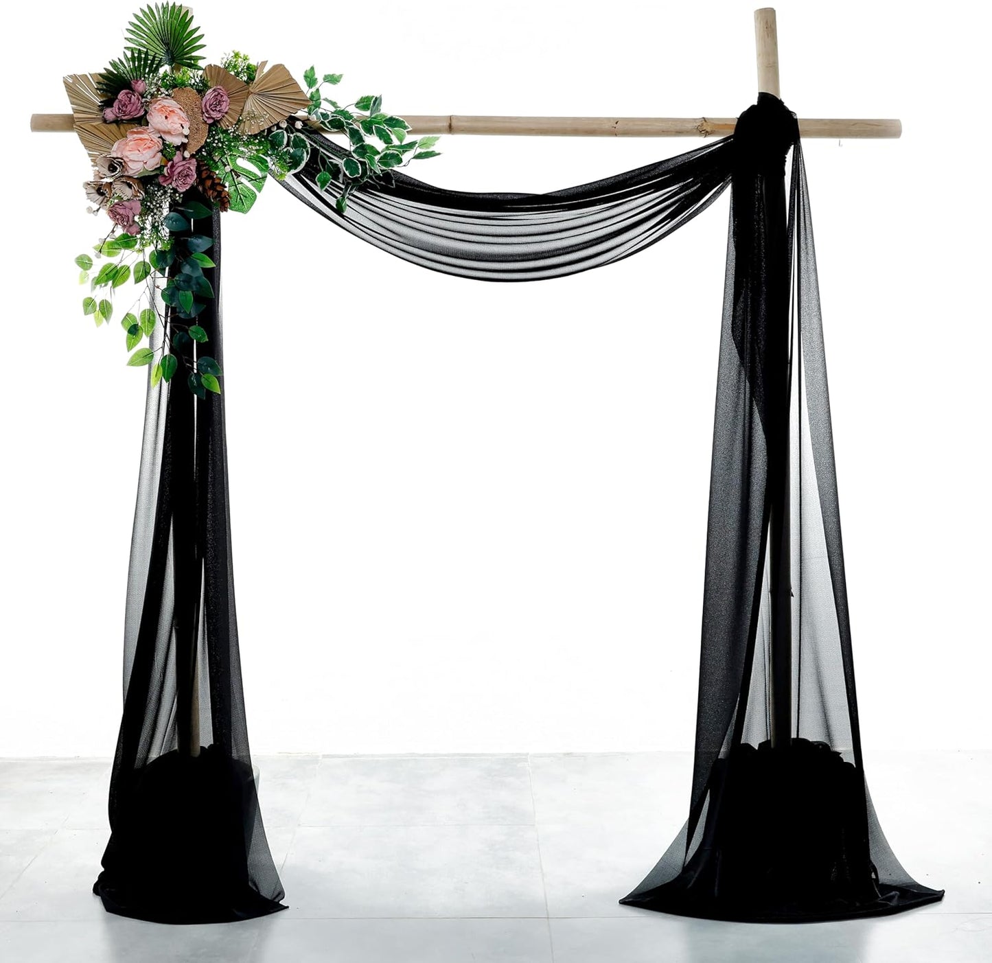 VDS Pack of 1 Panel (30 Inch X 40 Feet) Wedding Arch Draping Fabric Sheer Chiffon Fabric Drapery for Wedding Ceremony Reception Swag Backdrop Canopy Chuppah ARBO Altars Decoration (Black)