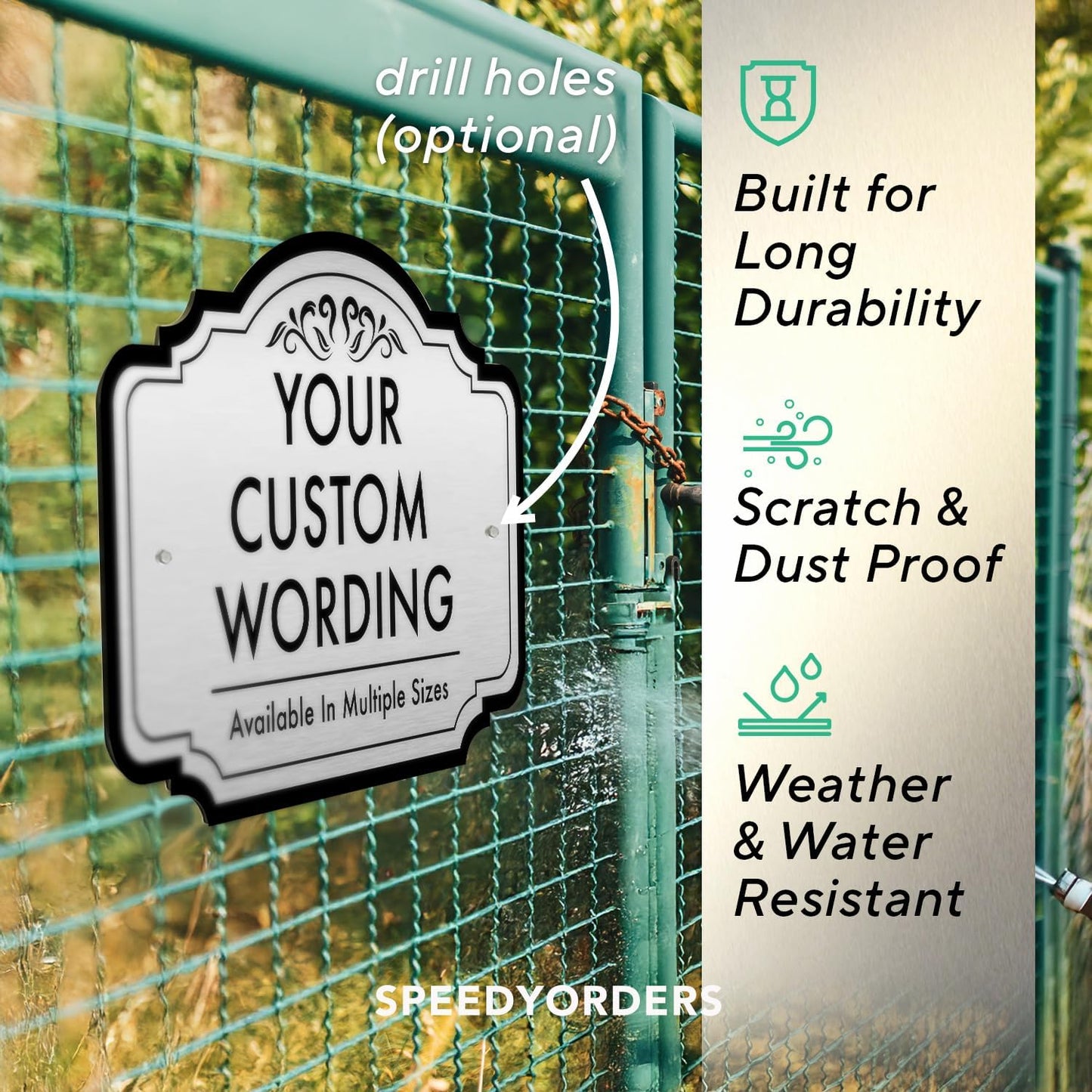 Custom Decorative Outdoor Metal Sign, Personalized Aluminum Driveway Sign - Waterproof, Made in USA - Design 2 Metallic Silver 14x10 In