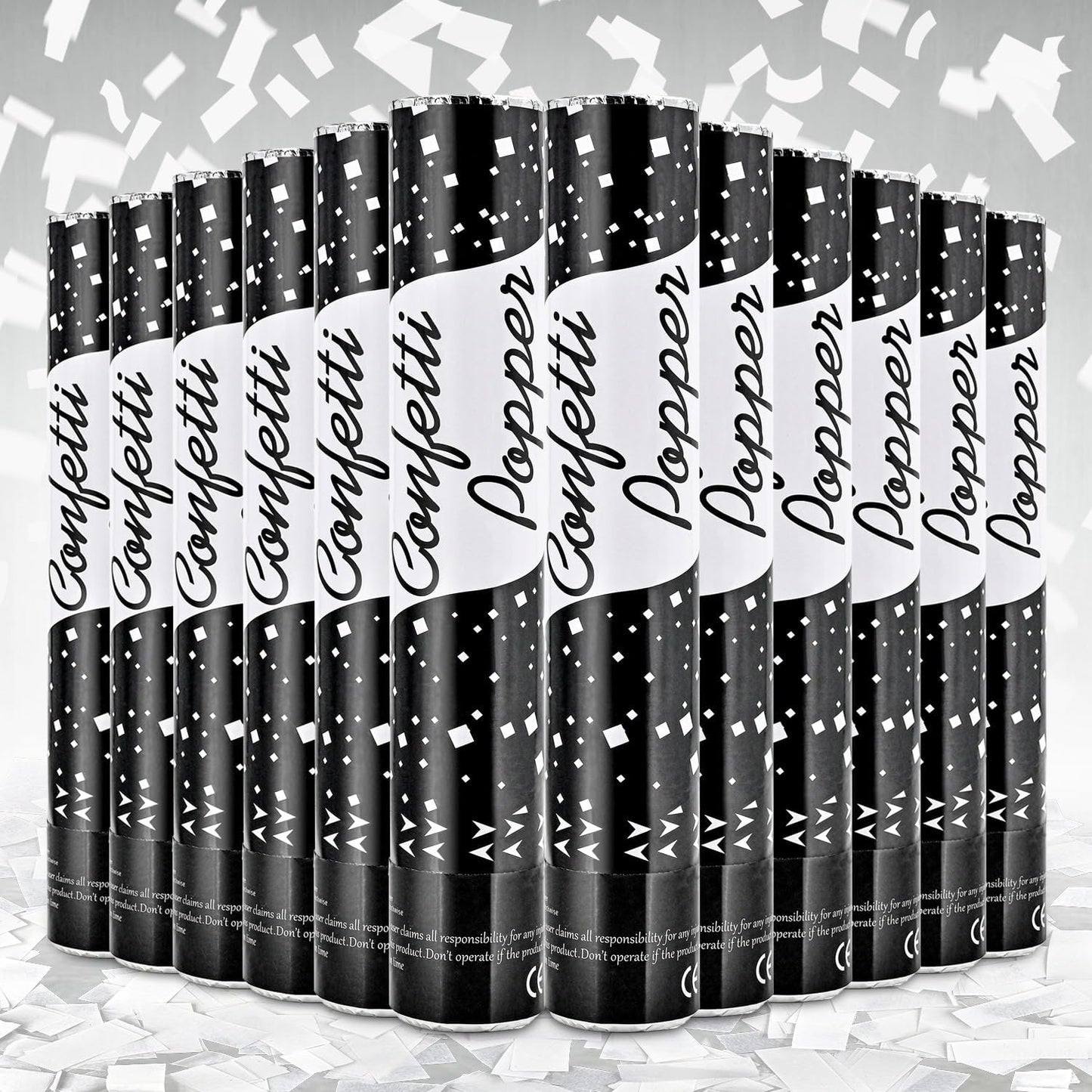 Confetti Poppers 12 Pack - White Confetti Cannons for Wedding, Birthday, Graduation, Baby Shower, Anniversary, Christmas & New Year's