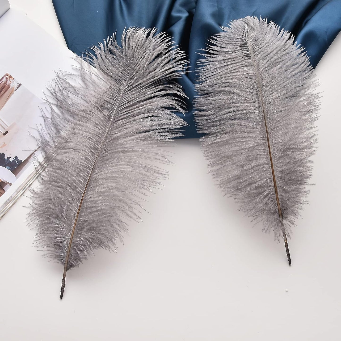 Ballinger Natural Gray Ostrich Feathers - 24pcs 10-12inch for Wedding Party Centerpieces Home Decor