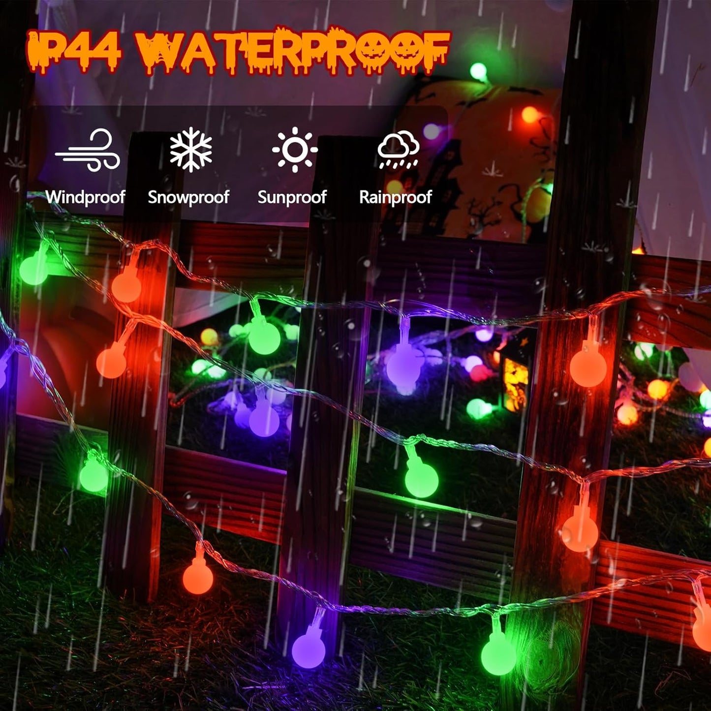 Connectable Orange Purple and Green Halloween Lights Outdoor Indoor - 43FT 100LED Globe String Lights Plug in with Timer, 13 Modes Fairy Light Waterproof for Party Halloween Decorations Bedroom Decor