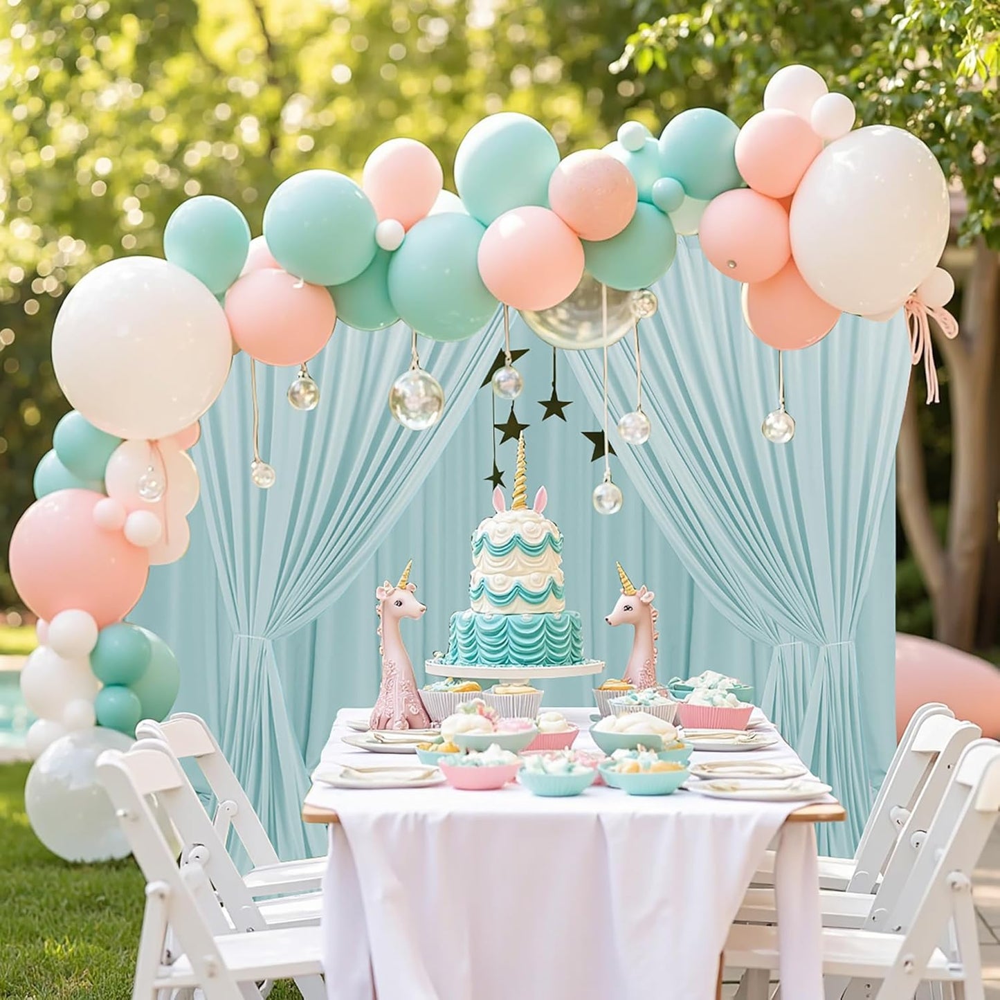 MEETSKY Light Green Backdrop Curtains 10ft x 10ft for Wedding Birthday Baby Shower Photography Backdrop Fabric Curtains Drapes Rod Pocket Light Filtering Window Drapes, 5ft x 10ft, 2 Panels