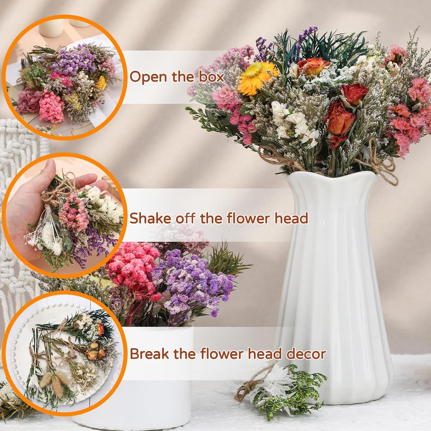 12/24 Pack Dried Flowers for Vase Various Mini Bouquet Dried Small Wildflowers Natural Real Flowers Bulk for Crafts DIY Wedding Decor (12, White)