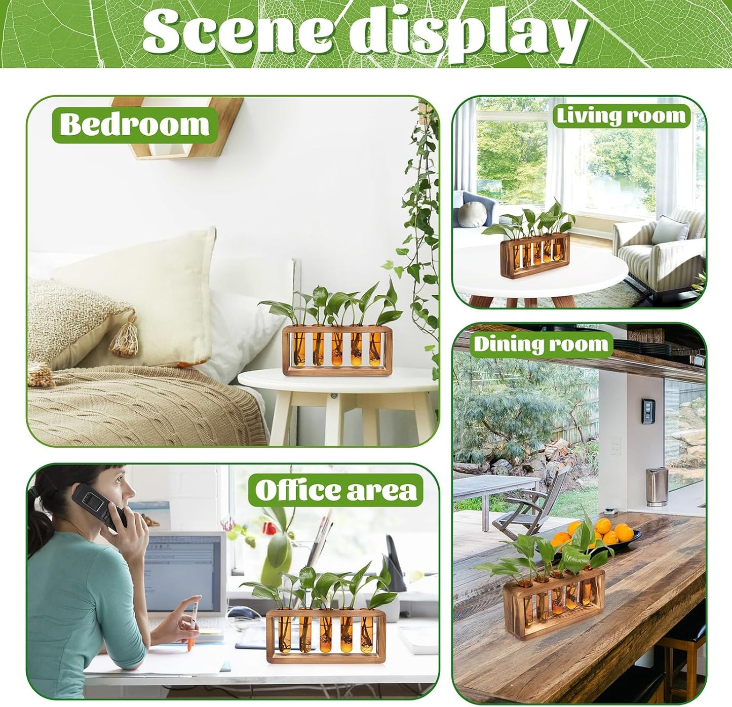 Glass Plant Propagation Station with 5 Test Tubes Colorful Planter Vase Birthday Gifts for Women in Wooden Stand