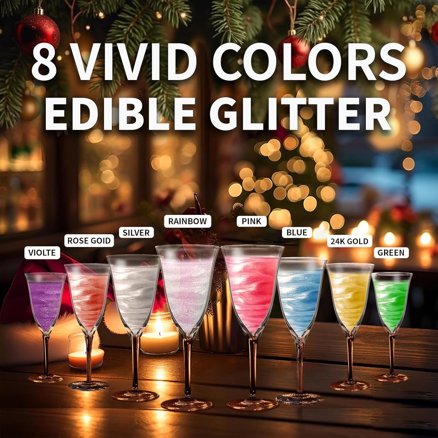 Edible Luster Dust 8 Colors Set - Edible Glitter for Cocktails, Rainbow Food Grade Powder Glitter for Drinks, Chocolate, Cake Decorating | Vegan, Sugar-Free, Gluten-Free -3g
