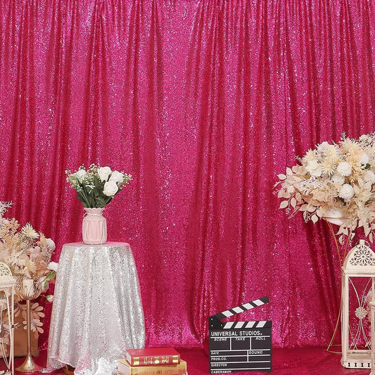 Poise3EHome 8FT x 10FT Sequin Photography Backdrop Curtain for Party Decoration, Hot Pink