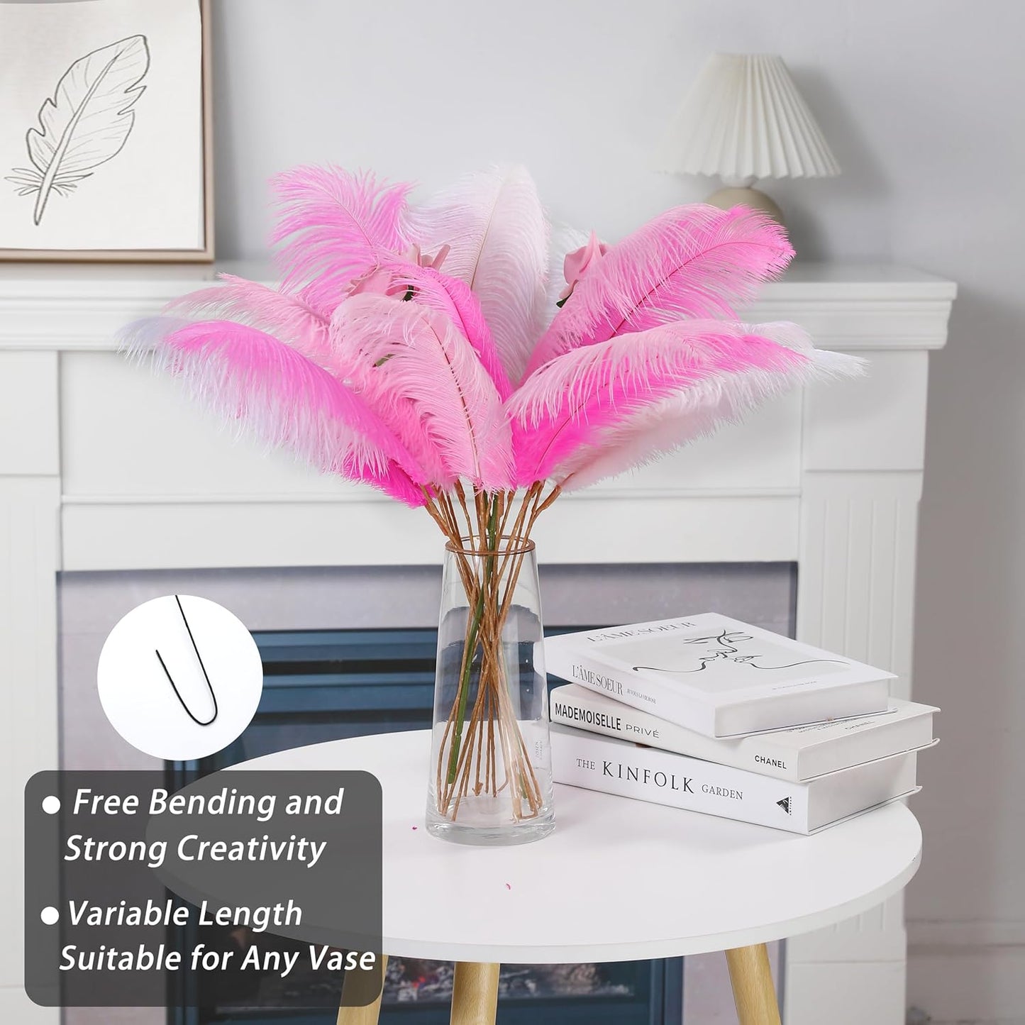 Holmgren Pink White and Light Pink Ostrich Feathers - 20pcs Making Kit 22 Inch Ostrich Feathers Bulk for Vase, Floral Arrangement, Tables Wedding Party Centerpieces and Christmas Home Decorations