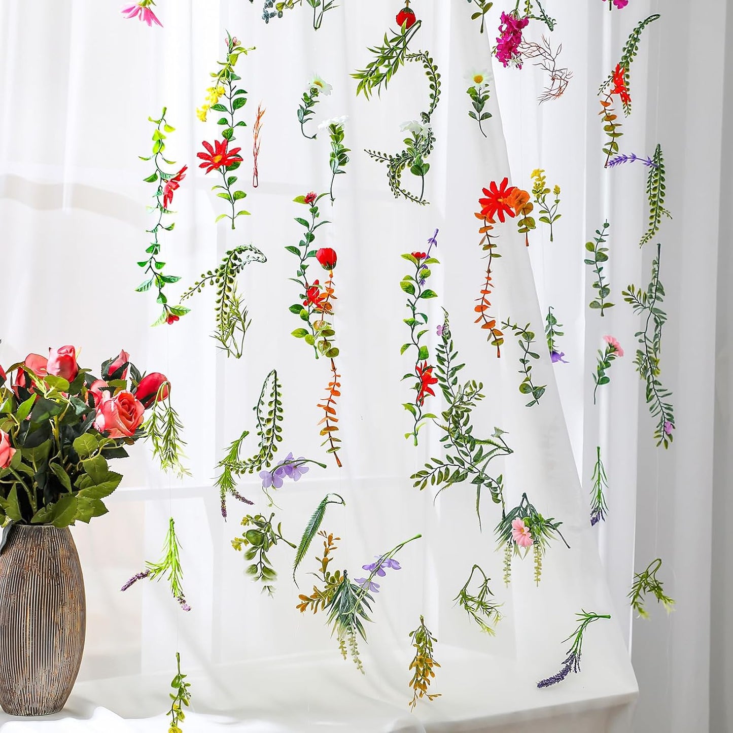 XunYee 6 Pcs 35.4 ft Flower Garlands Hanging Wildflower Backdrop Decoration Artificial Floral Garlands Fake Flower Vines Faux Silk Wildflower Decor for Halloween Fall Wedding Garden Wall Arch(Spring)