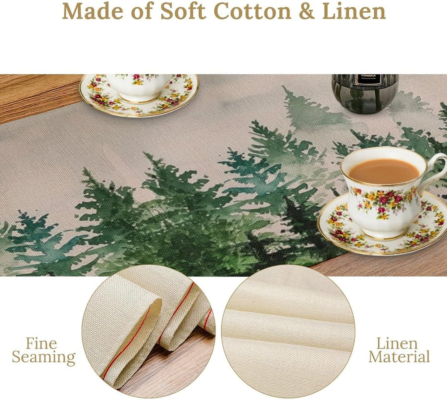 Foggy Forest Table Runner,Green Forest Natural Landscape Table Runner for Kitchen Dining Table Home Party Decoration 13x108 Inch