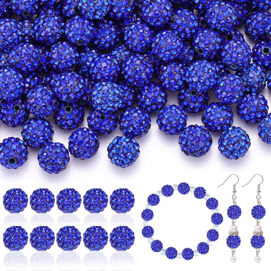 105pcs 10mm Rhinestone Beads for Jewelry Making, Dark Blue Shiny Round Disco Ball Beads Bulk, Sparkle Crystal Clay Christmas for Bracelet Baseball Necklace Earring Crafting and DIY