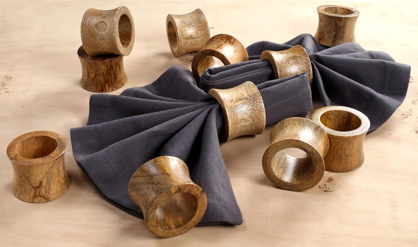 Wooden Napkin Rings Set of 12 - Handcrafted Napkin Holder for Dinner Table Decoration, Weddings, Home, Kitchen, Decor, Dinner, Parties, Every Day Use - Durable, Versatile (Brown)- CLEENTABLE
