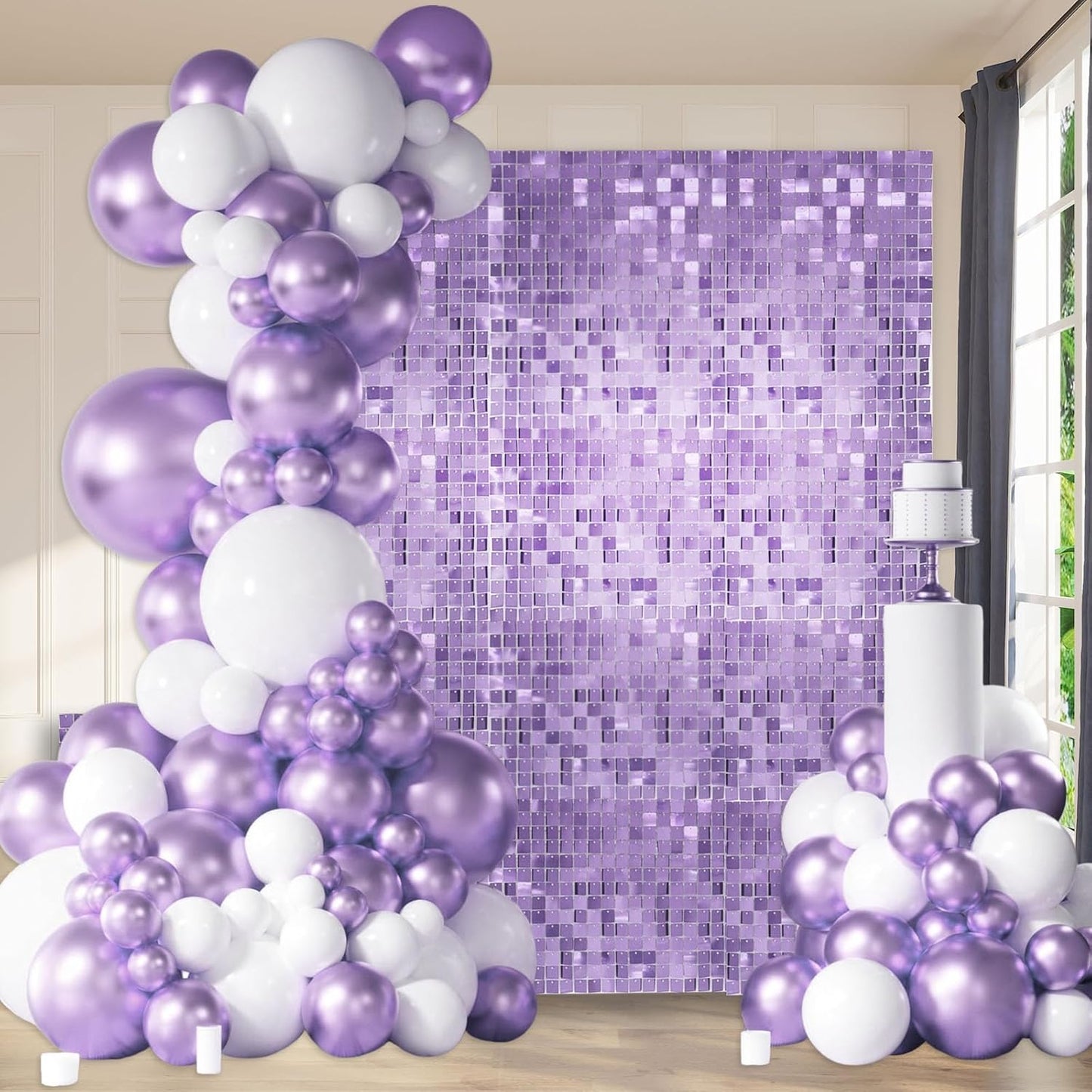 24PCS Light Purple Shimmer Wall Backdrop, Square Sequin Photo Backdrops Panel, Glitter Wall Background for Birthdays, Weddings, Halloween, Engagements, Disco Bachelorette Party Decoration (4FTx6FT)