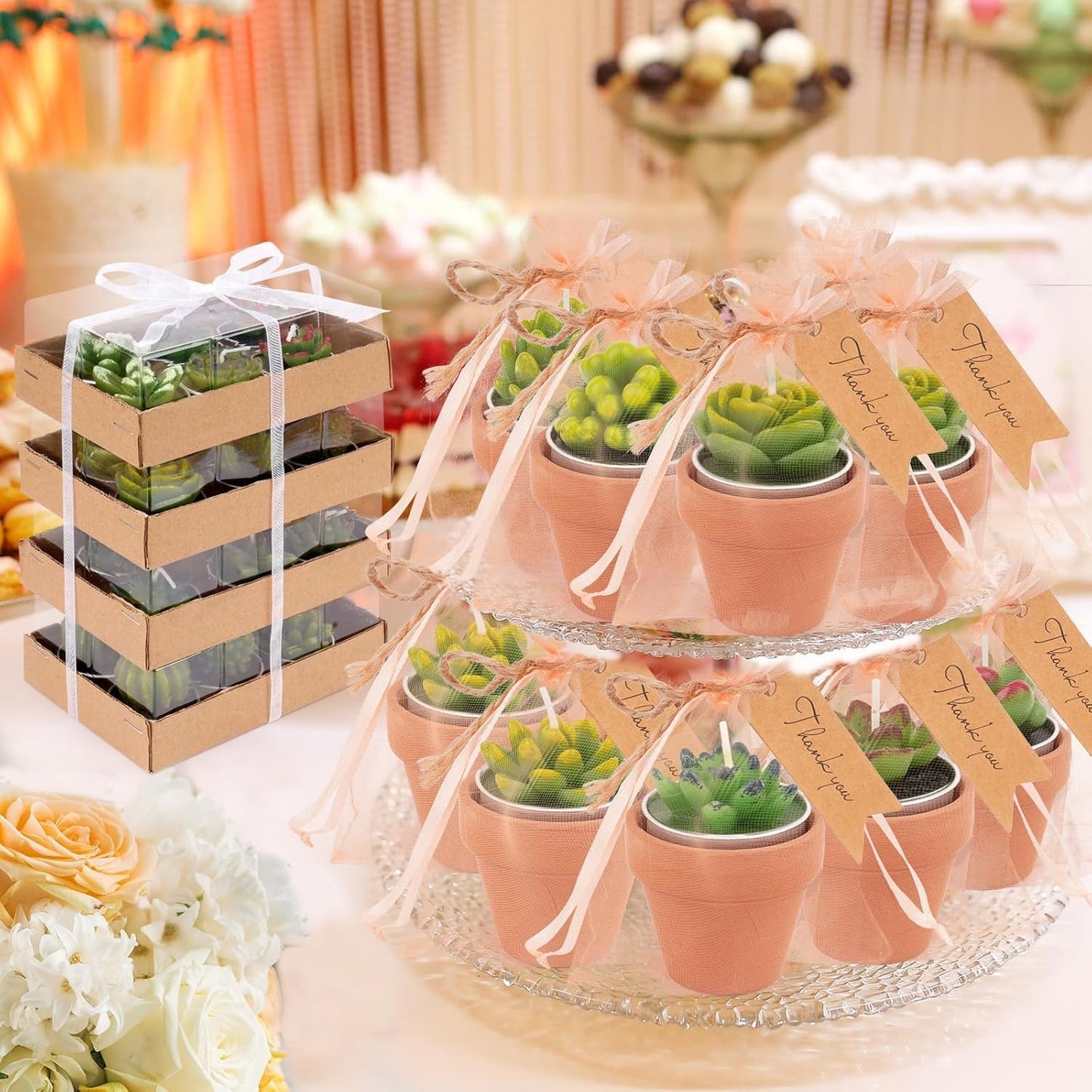 36 Pcs Succulent Cactus Candles Party Favors- Succulent Tealight Candles, Bulk Candle for Favors, Cactus Tea Light Candle with Mini Terracotta Clay Holders for Wedding Home Party Decor