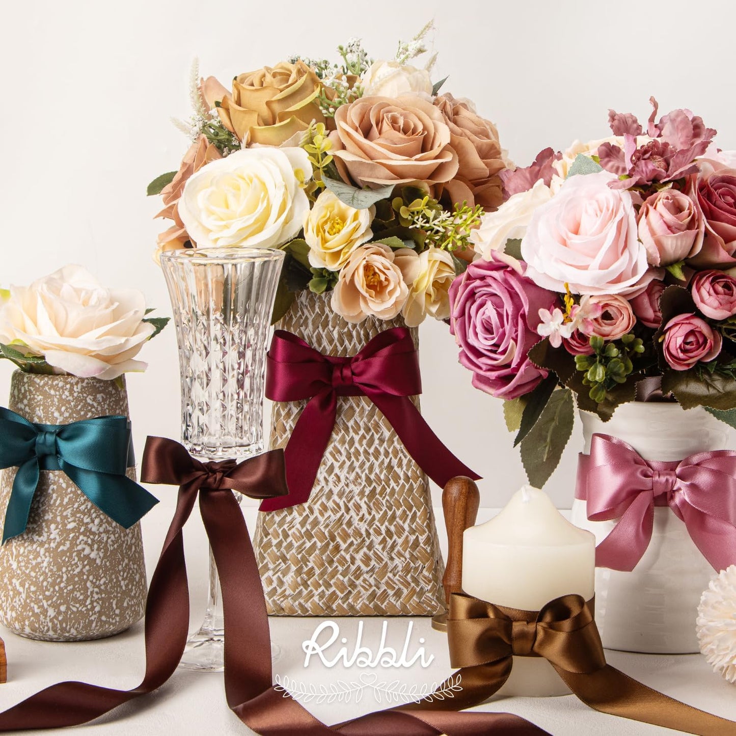 Ribbli Double Faced Teal Ribbon,1” x Continuous 25 Yards,Use for Bows Bouquet,Gift Wrapping,Floral Arrangement