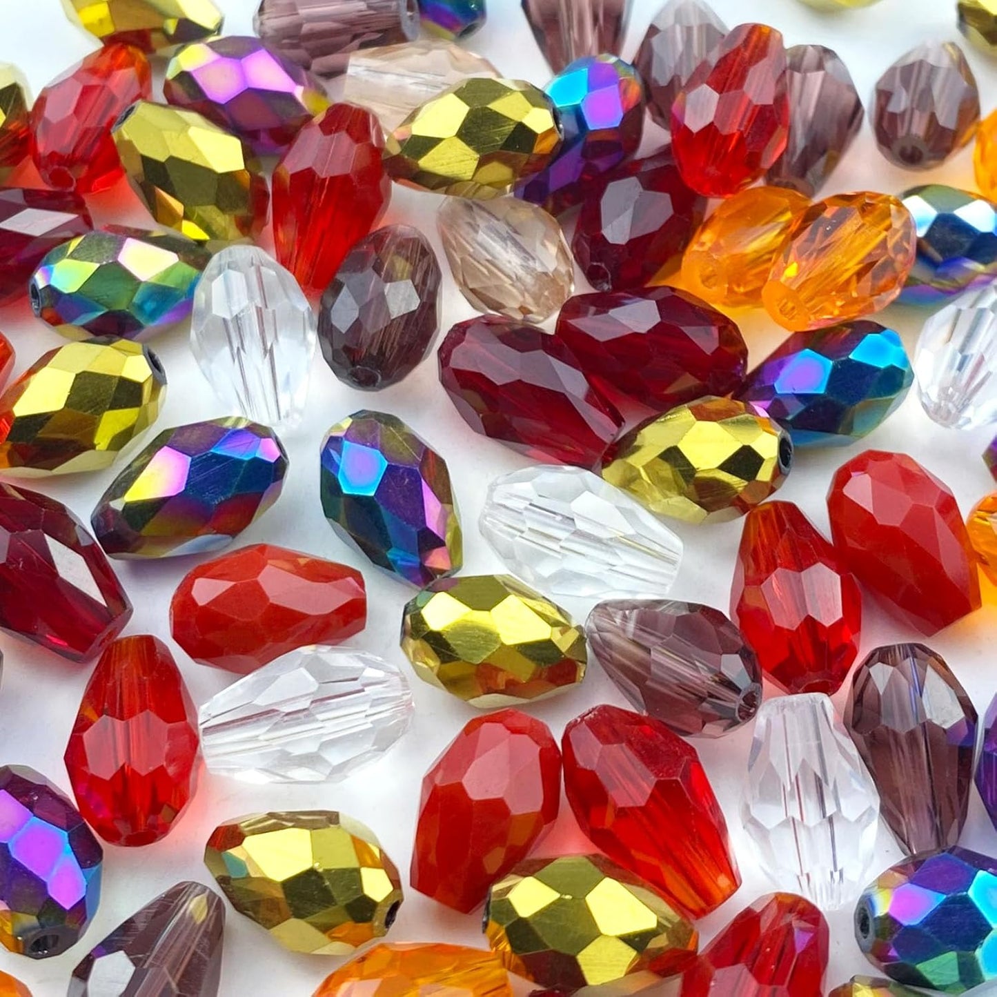 200pcs 4x6mm Teardrop Crystal Glass Beads Vertical Hole Faceted Loose Spacer Beads for DIY Craft Jewelry Making Necklace Bracelet Earring Wind Chimes(Red Series)