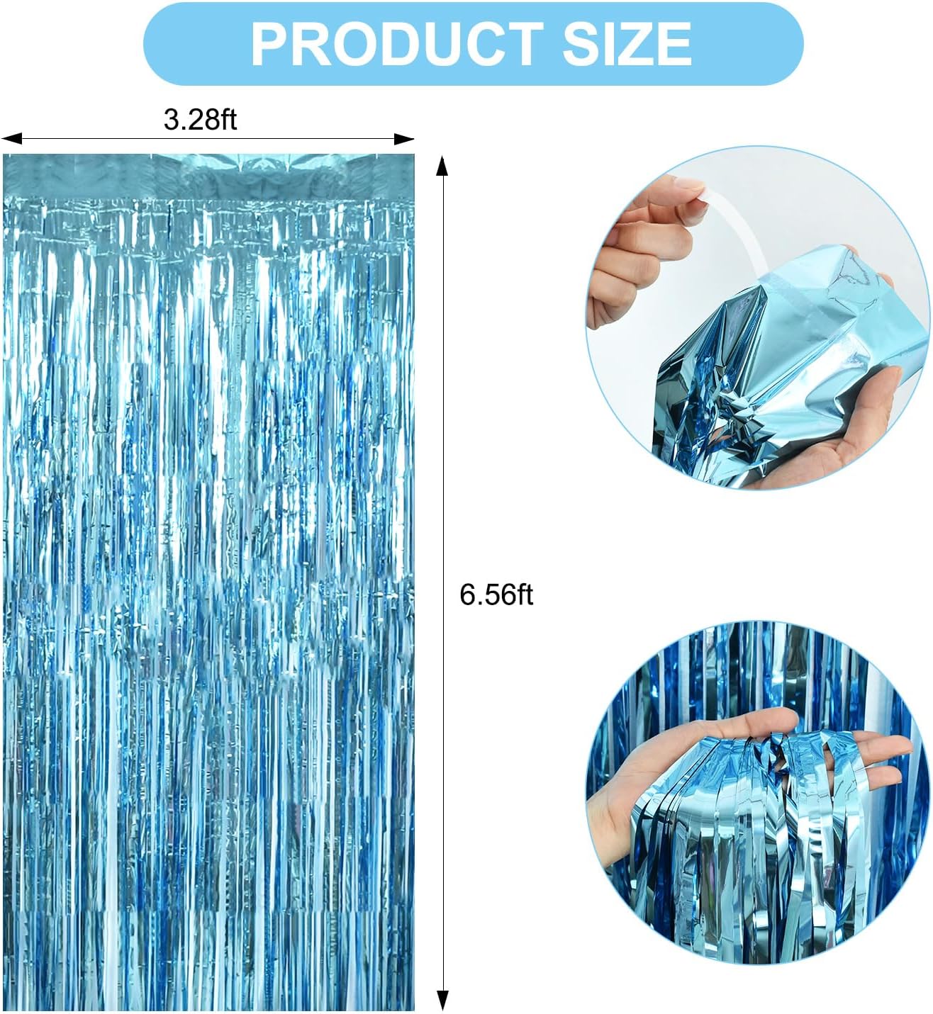 TONIFUL 3Pcs Light Blue Door Streamers,Light Blue Photo Booth Backdrop Metallic Streamers Foil Fringe Curtains for Birthday,Christmas,New Year,Bachelorette,Grad Party Streamers Decor(9.9ft x 6.6ft)