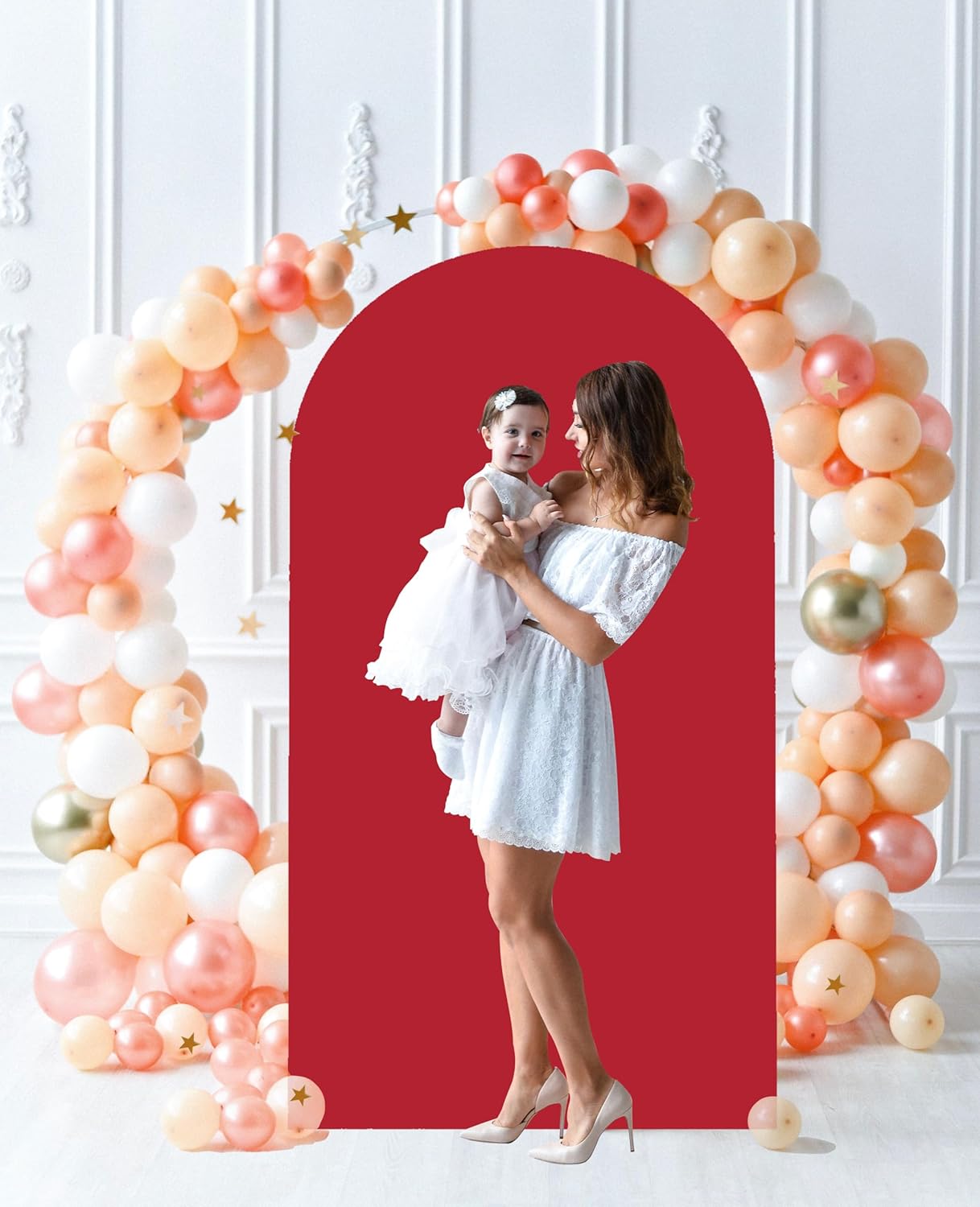 Red Arch Cover Wedding Arch Stand Covers 7.2FT Arch-Backdrop-Cover Spandex Arch Covers Stretchy Backdrop for Arches Wall Panels Chiara Back Drop Cover Baby Shower Balloon Party Decorations
