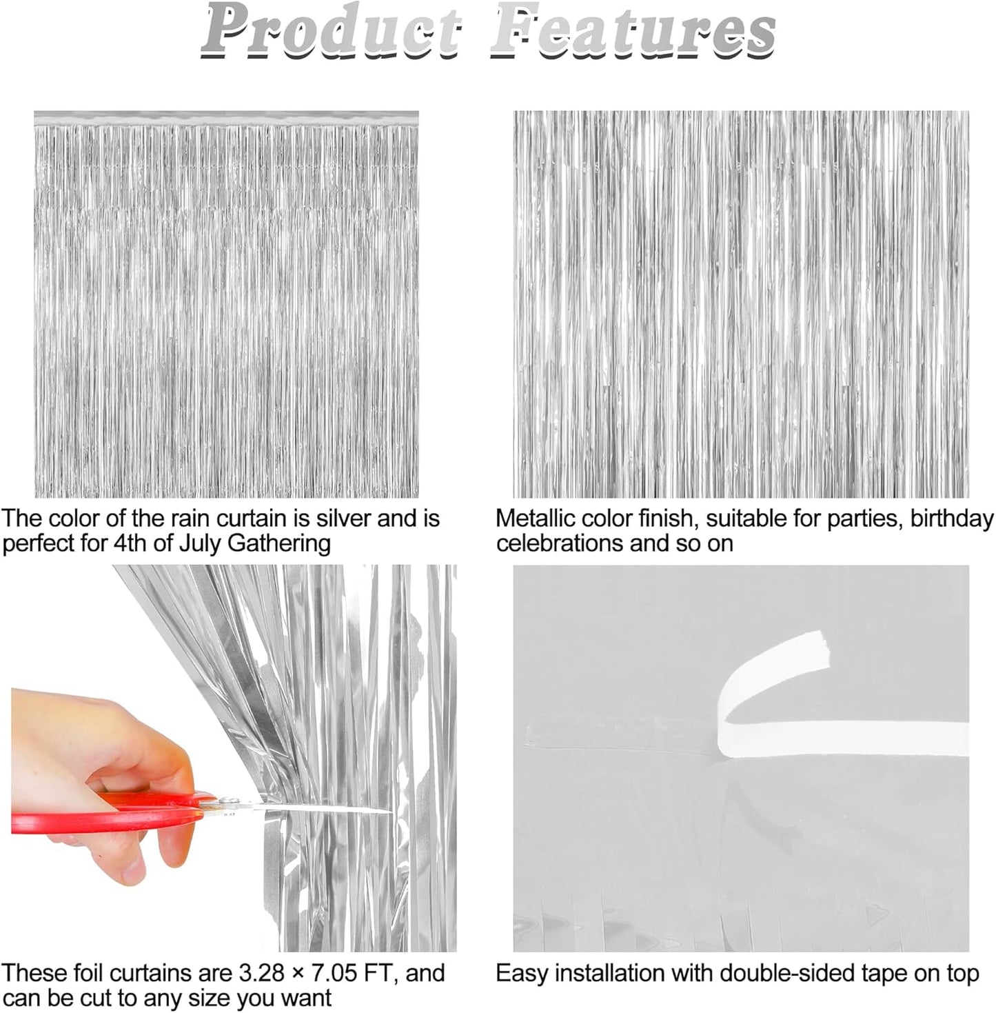 8 Pack Silver Backdrop, 3.28 FT x 7.05 FT Birthday Backdrop, Metallic Silver Tinsel Curtain Disco Party Streamer, Bachelorette Party Decorations Birthday Photo Booth Props