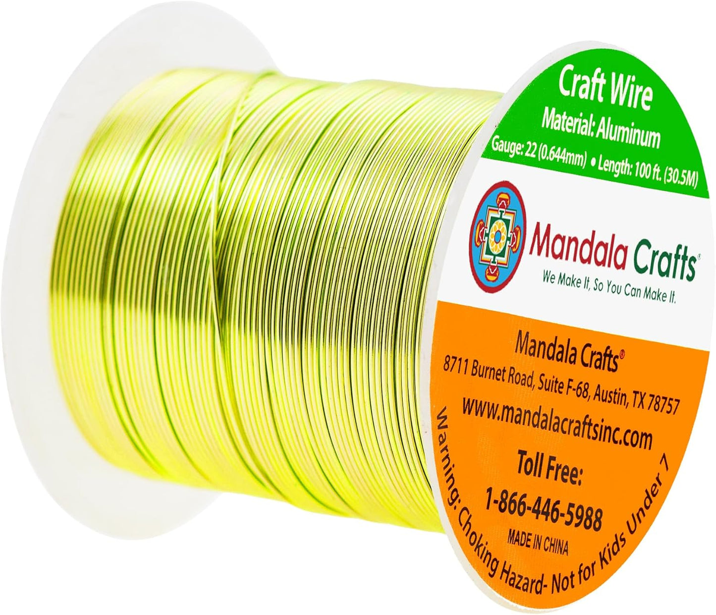 Mandala Crafts 22 Gauge Anodized Aluminum Craft Wire for Jewelry Making - 100 FT Colored Flexible Yellow Green Wire - Bendable for Bonsai Armature Crafting Sculpting