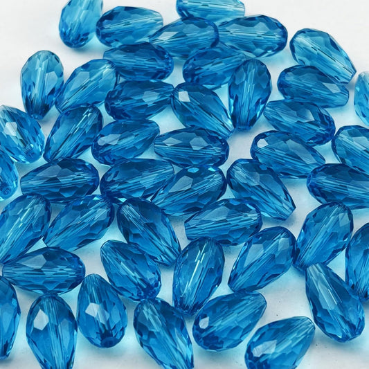200pcs 3x5mm Teardrop Crystal Glass Beads for Jewelry Making, Faceted Vertical Hole Teardrop Glass Spacer Beads for Wind Chimes Bracelet Earring Necklace DIY Craft(Lake Blue)