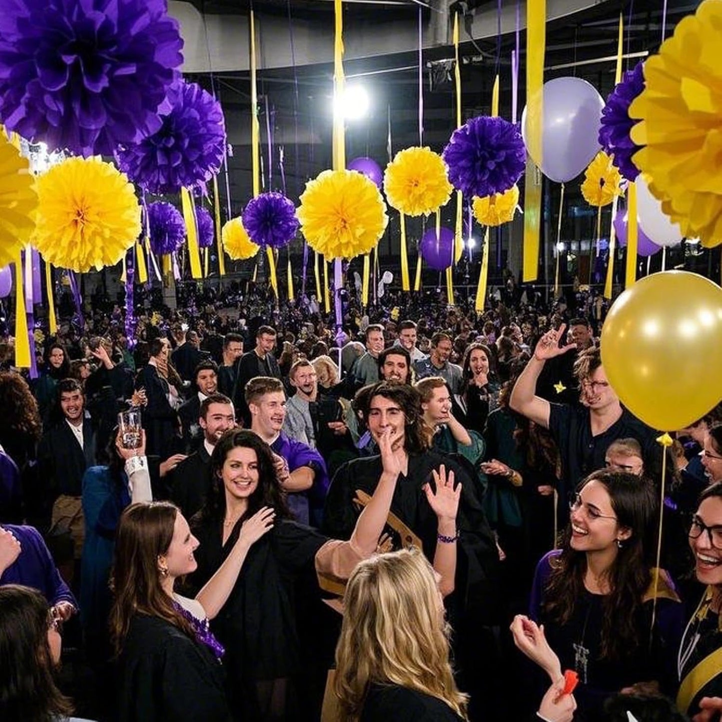 Capesaro Purple Yellow Tissue Paper Pom Poms，12PCS Tissue Paper Flowers for Basketball Sport Theme Party Birthday, Graduation Decorations, Football Party Supplies for Men Boys Adults Sports Theme