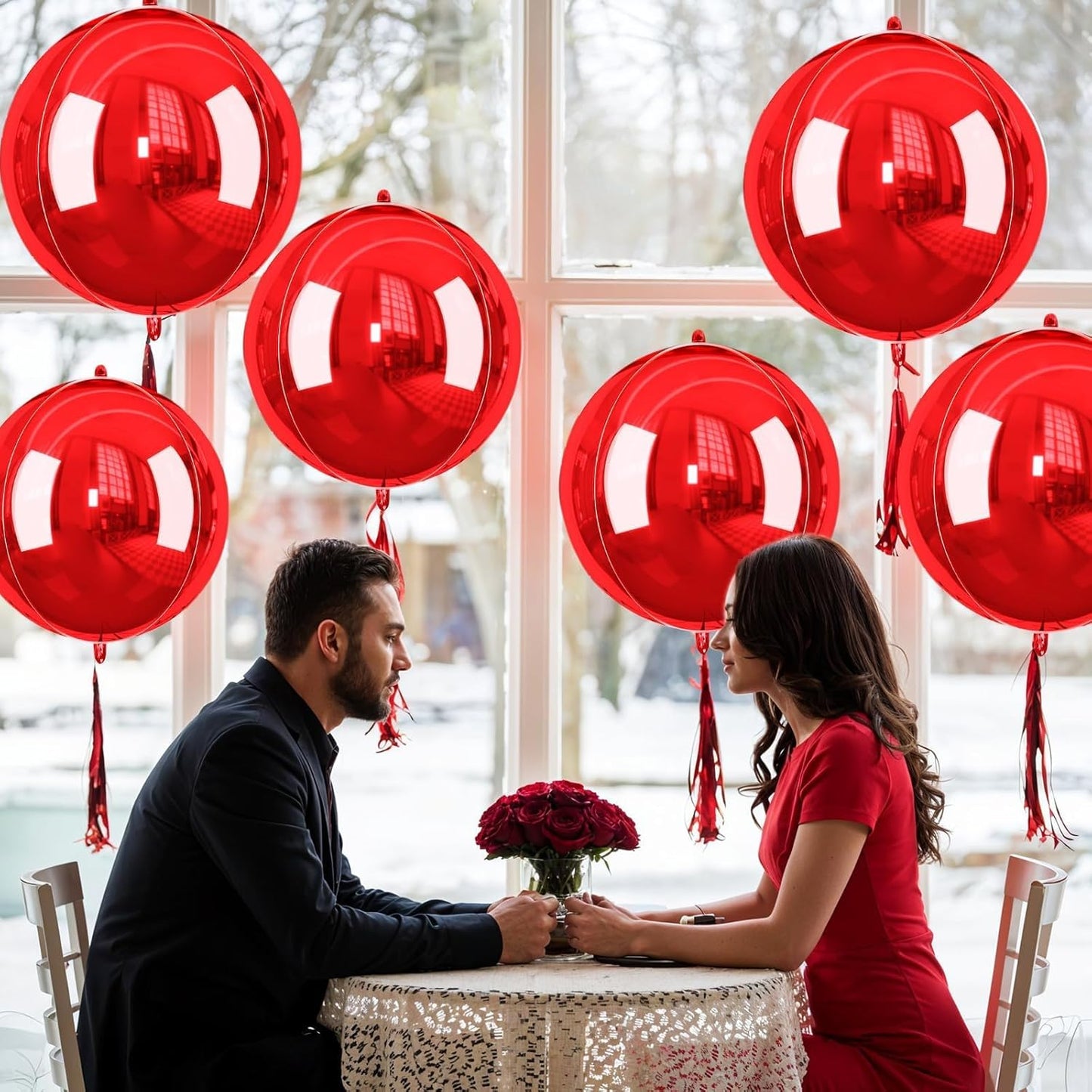 Red Giant 4D Foil Balloons, 6Pcs Large Metallic Round Balloons, 22 Inch Big Round Foil Balloon for Red Birthday Party Baby Shower Wedding Decorations