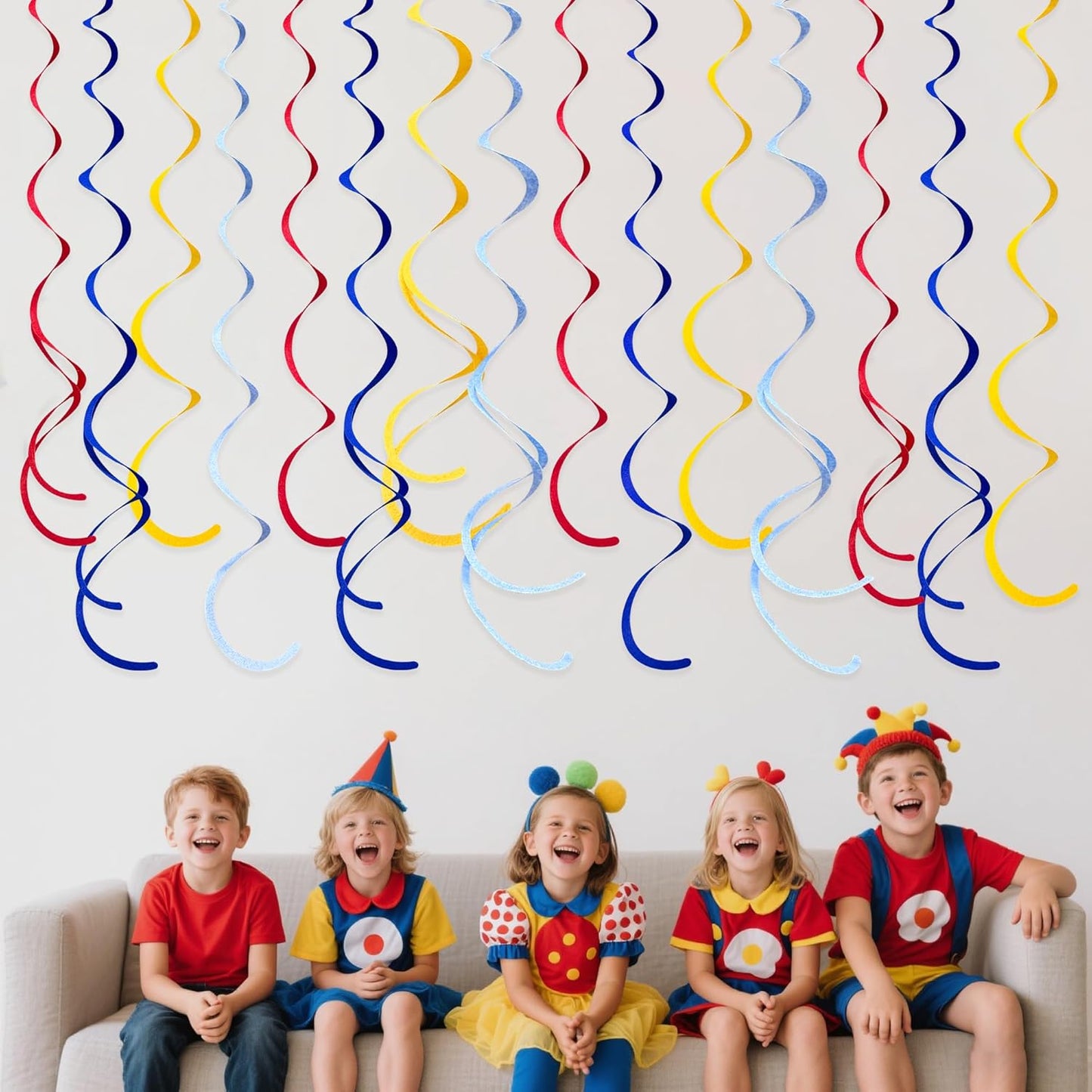 36 Pcs Red Blue Yellow Hanging Swirl Decorations Colorful Felt Swirl Streamer Spiral Ceiling Decorations Garland for Carnival Circus Clown Fiesta Festival Birthday Baby Shower Wedding Party Supplies