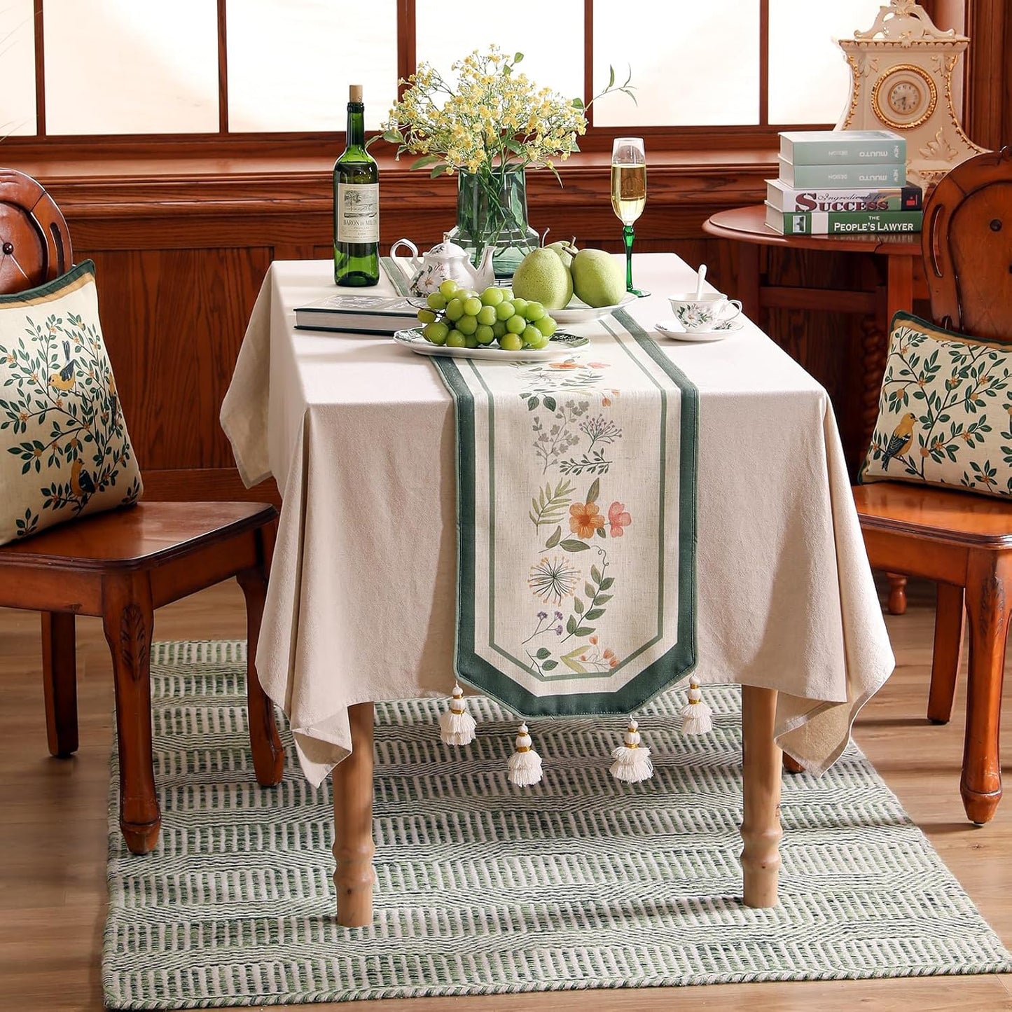 Designer Linen Small Table Runner,French Farmhouse Shabby Chic Floral Pattern 63 Inches Long Wrinkle Free Table Runners,Decor Tabletop for Kitchen,Dining,Party,Home,Christmas,12"*63"