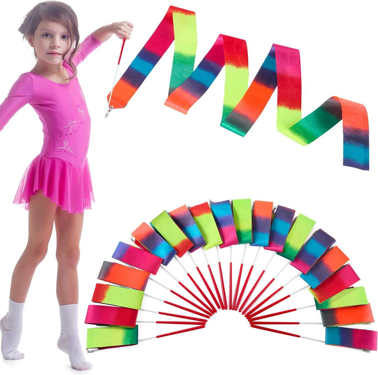JOYIN 20 Pcs Ribbon Dancing Wands Party Favors Set, Dance Ribbon Gymnastics Ribbon Wand, Princess Birthday Party Favors for Kids, Carnival Prizes, Goody Bag Stuffers