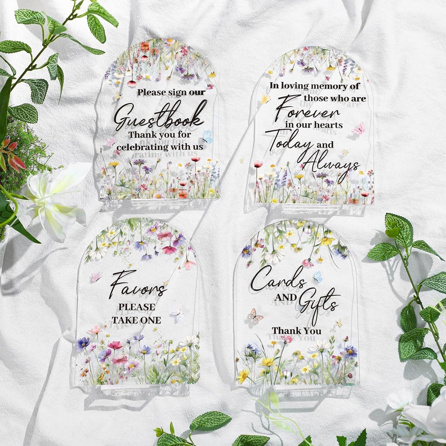 4 Pcs Flower Acrylic Wedding Signs for Ceremony and Reception Guest Book Wedding Cards and Gifts Sign Please Take One Couple Loving Memory table Decor(Flower)
